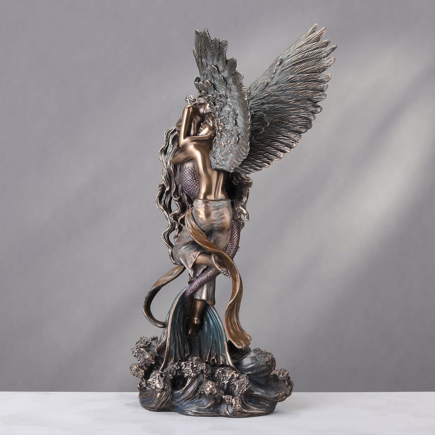 Bronze Angel and Mermaid Embrace Statue