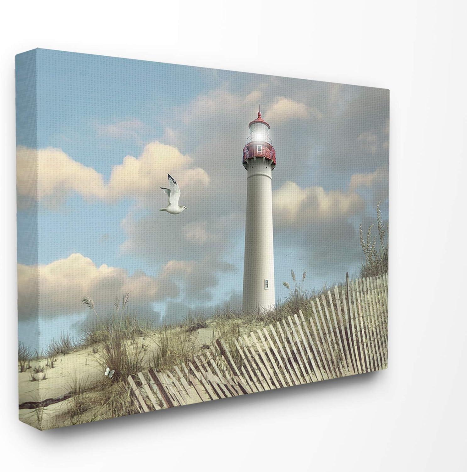 Cape May Lighthouse and Seagull Coastal Canvas Wall Art, 24 x 30