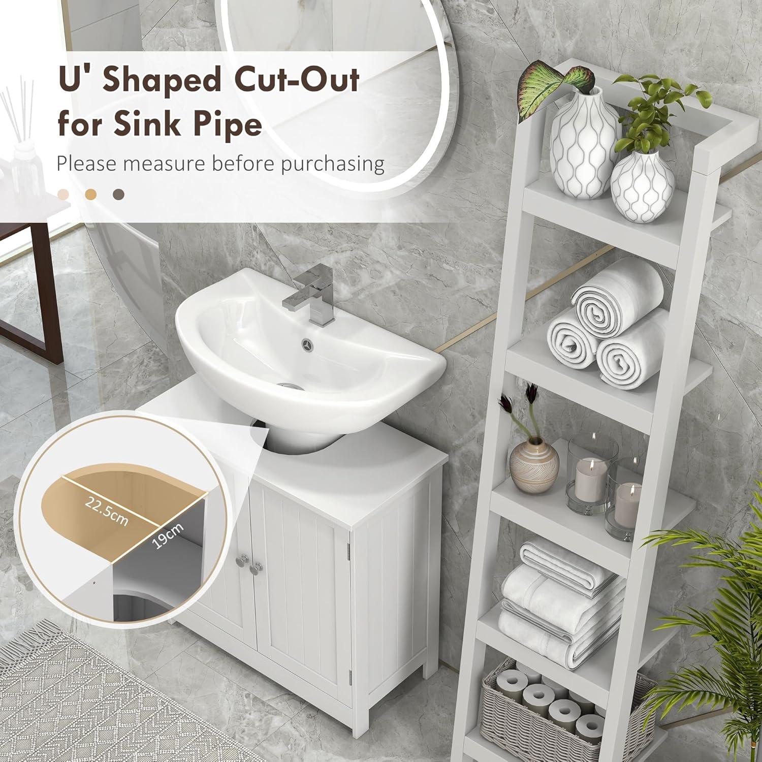 HOMCOM Under Sink Bathroom Cabinet, Pedestal Sink Storage Cabinet with 2 Doors, Shelf and U-Shape, White