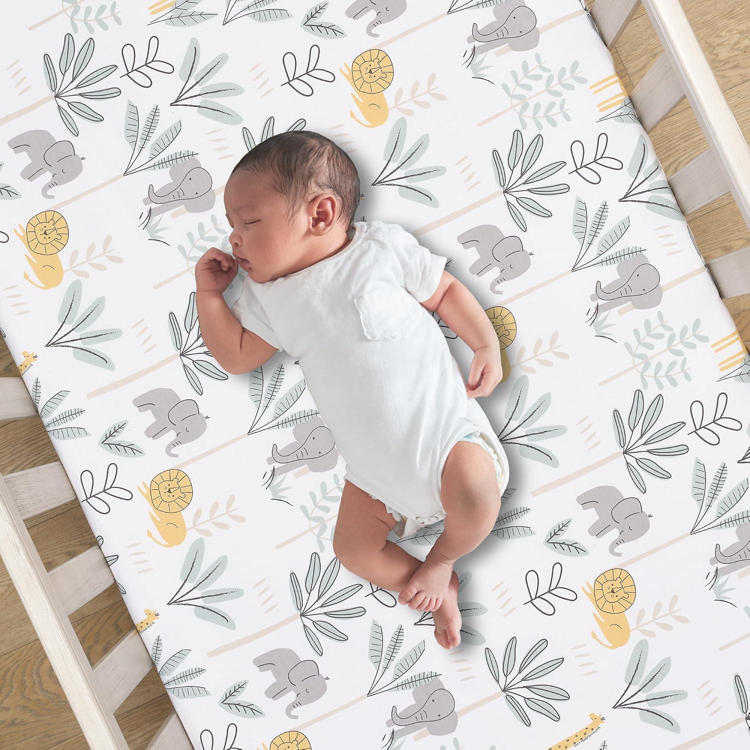 Lambs & Ivy Jungle Adventure 100% Cotton Baby/Toddler Fitted Crib Sheet - White