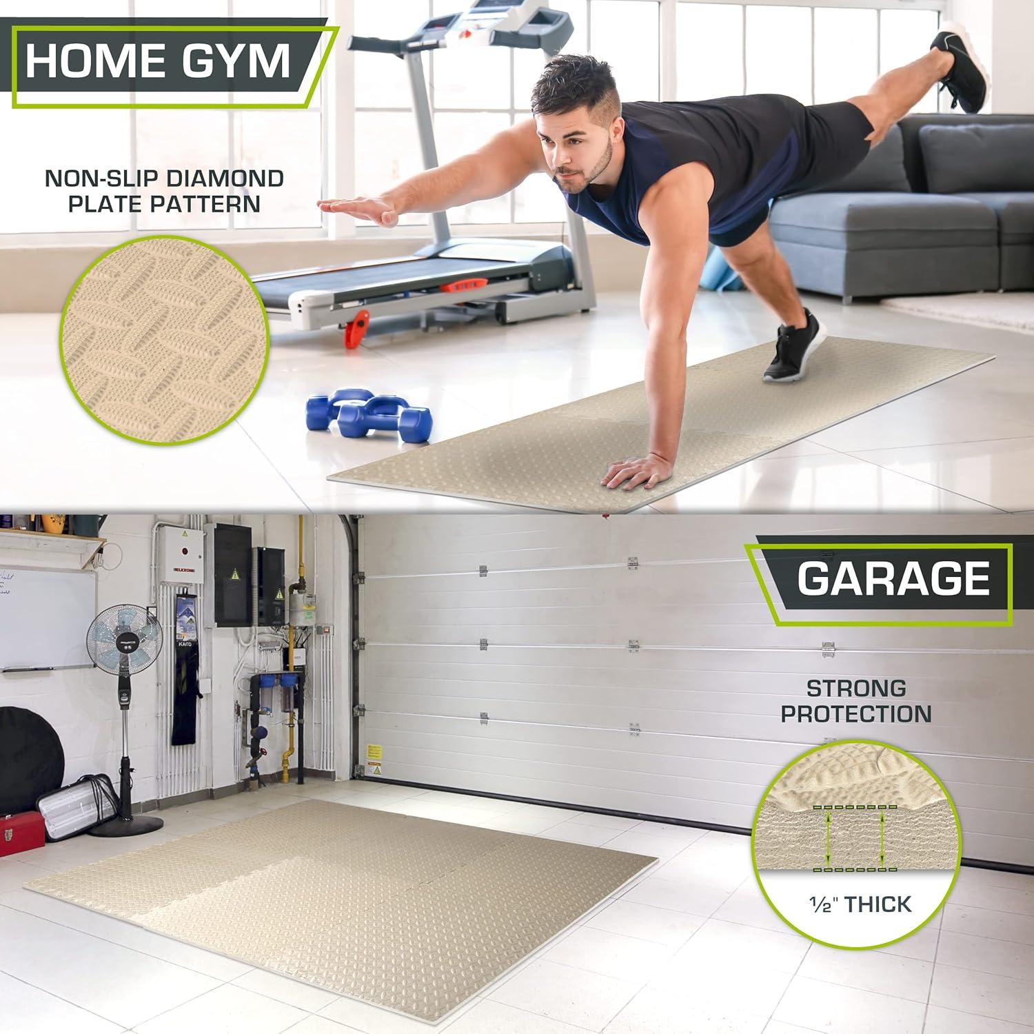 ProsourceFit Exercise Puzzle Mat 1/2-in, Beige, 24 Sq Ft - 6 Tiles