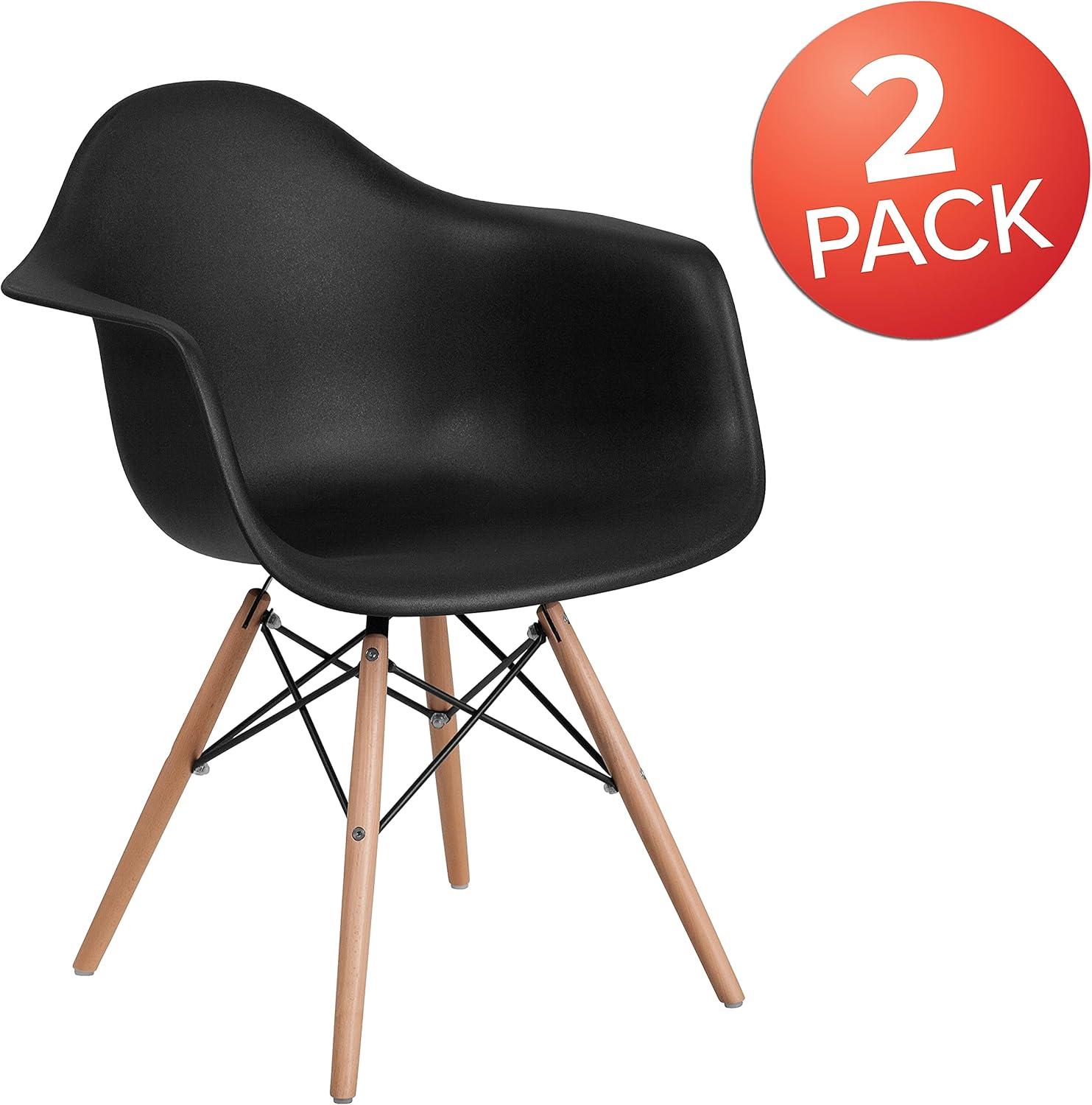 Flash Furniture 2 Pack Alonza Series Black Plastic Chair with Wooden Legs