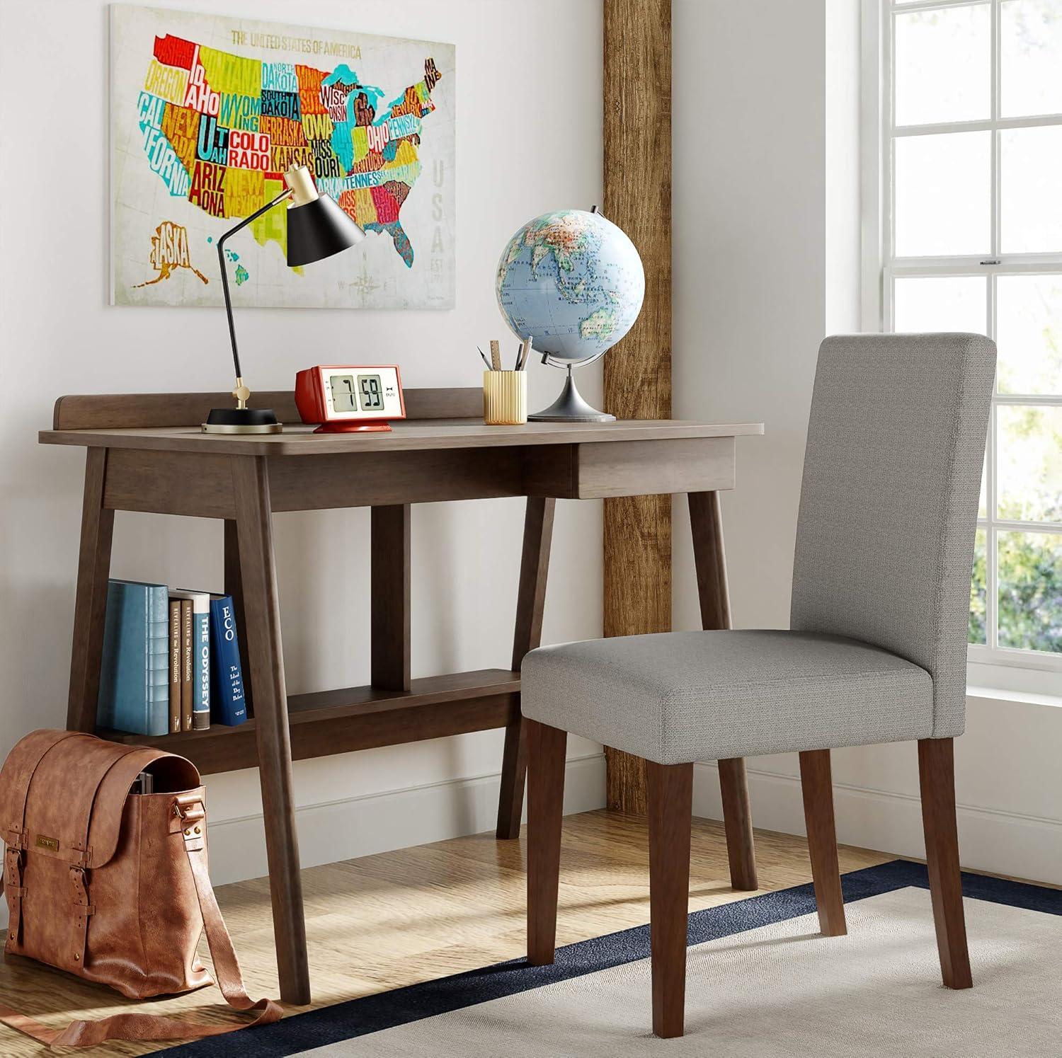 Mid-Century Modern Brown Wood Writing Desk with Drawer