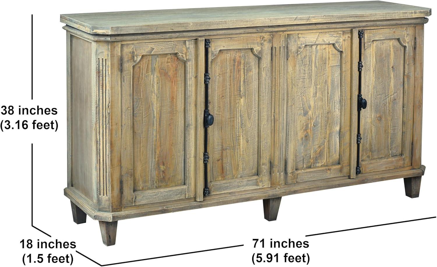 Cottage Panel Door Credenza Driftwood Brown Solid Wood Sideboard