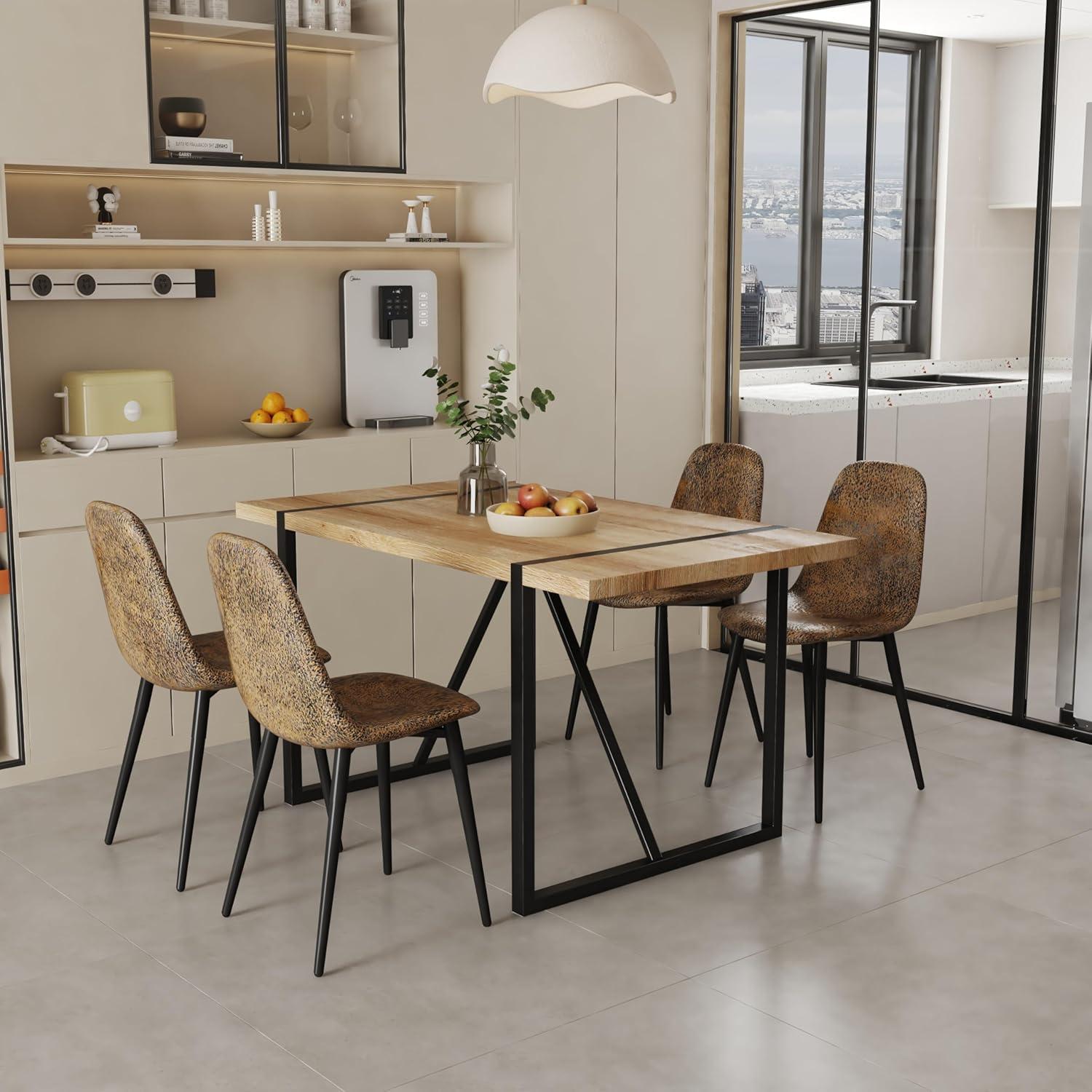 Modern Industrial 5-Piece Light Brown Wood Dining Set