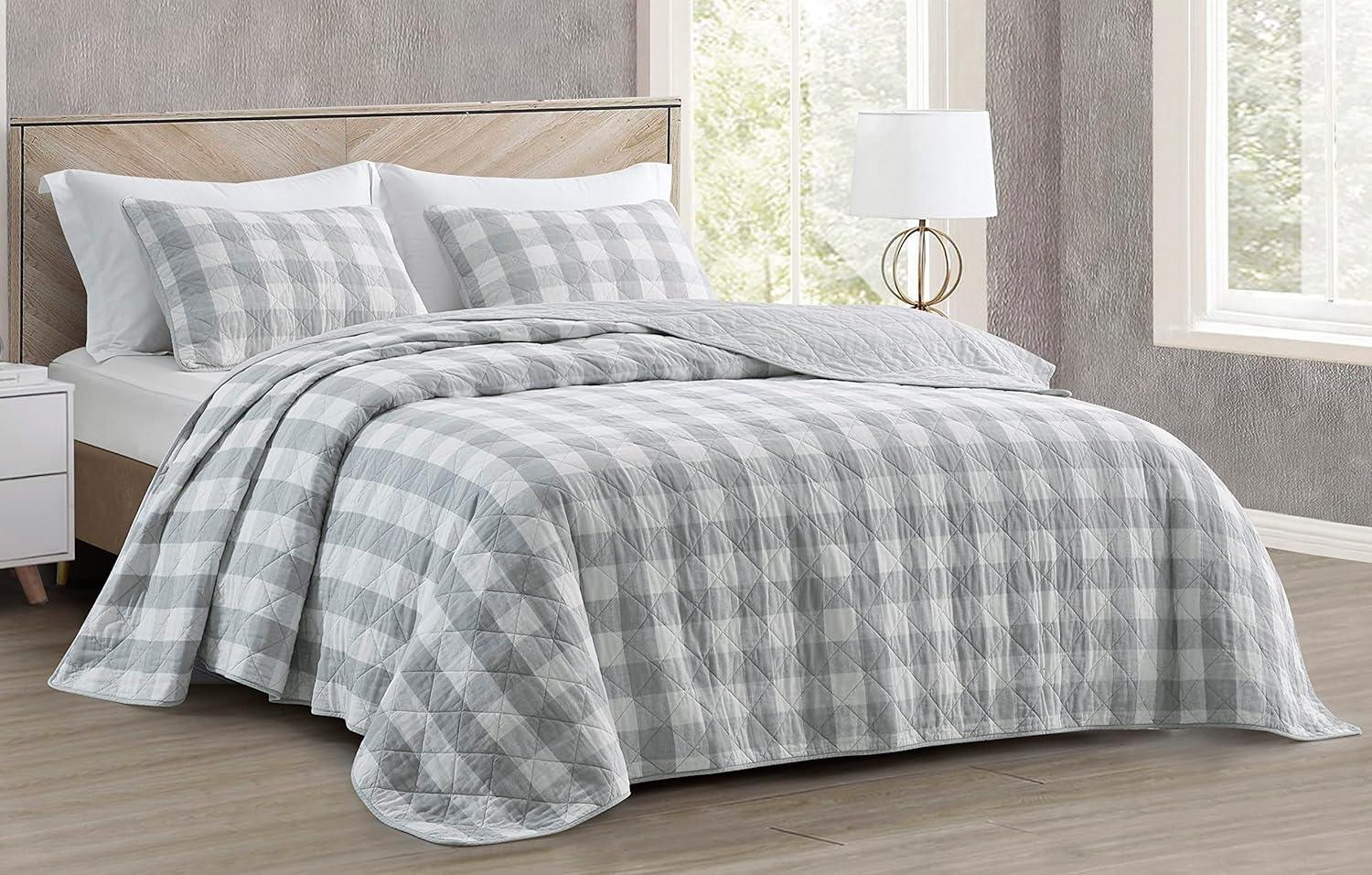 Chezmoi Collection Cotton Plaid Quilt Set