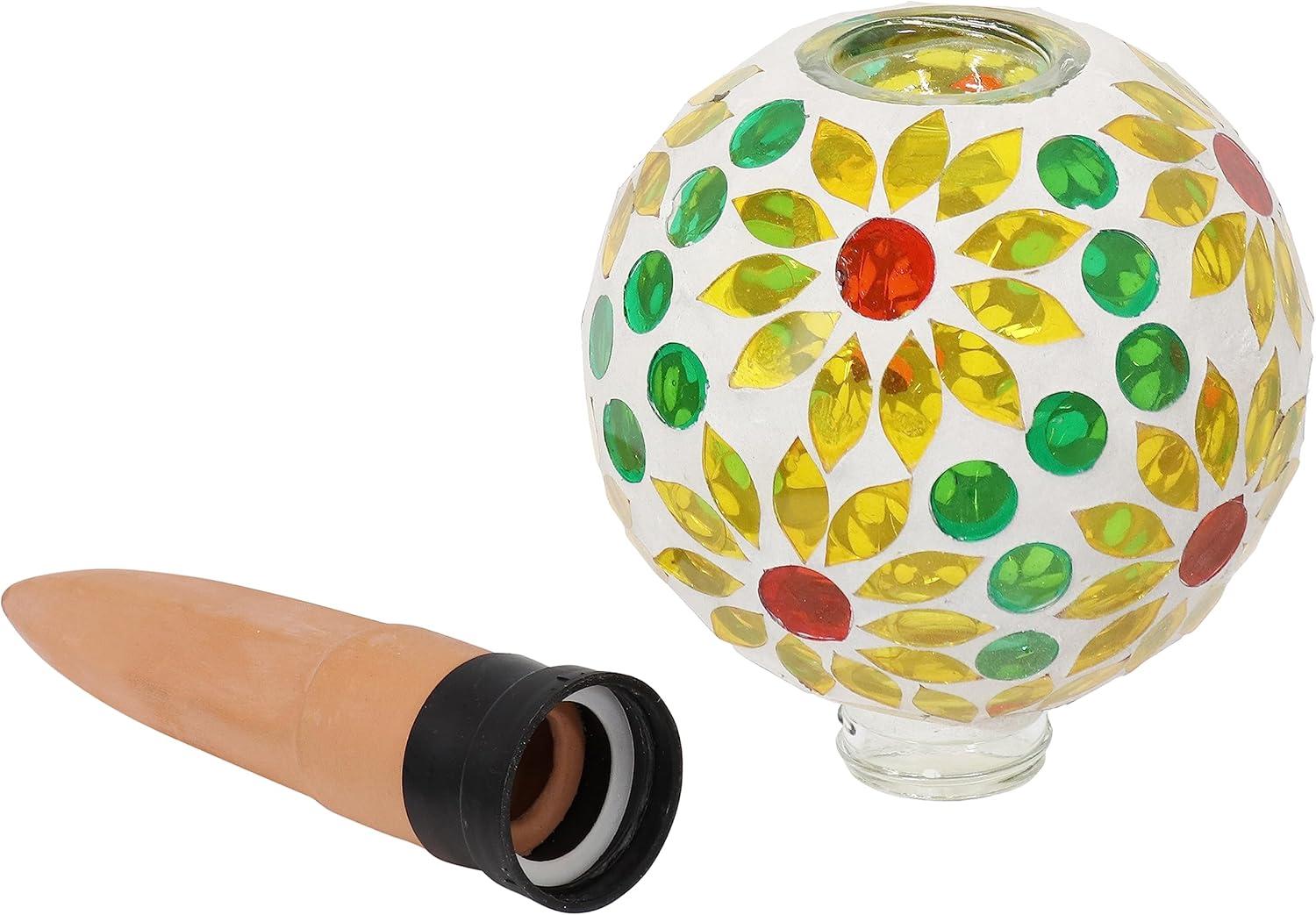 Sunnydaze Glass Mosaic Watering Globe for Plants and Flowers