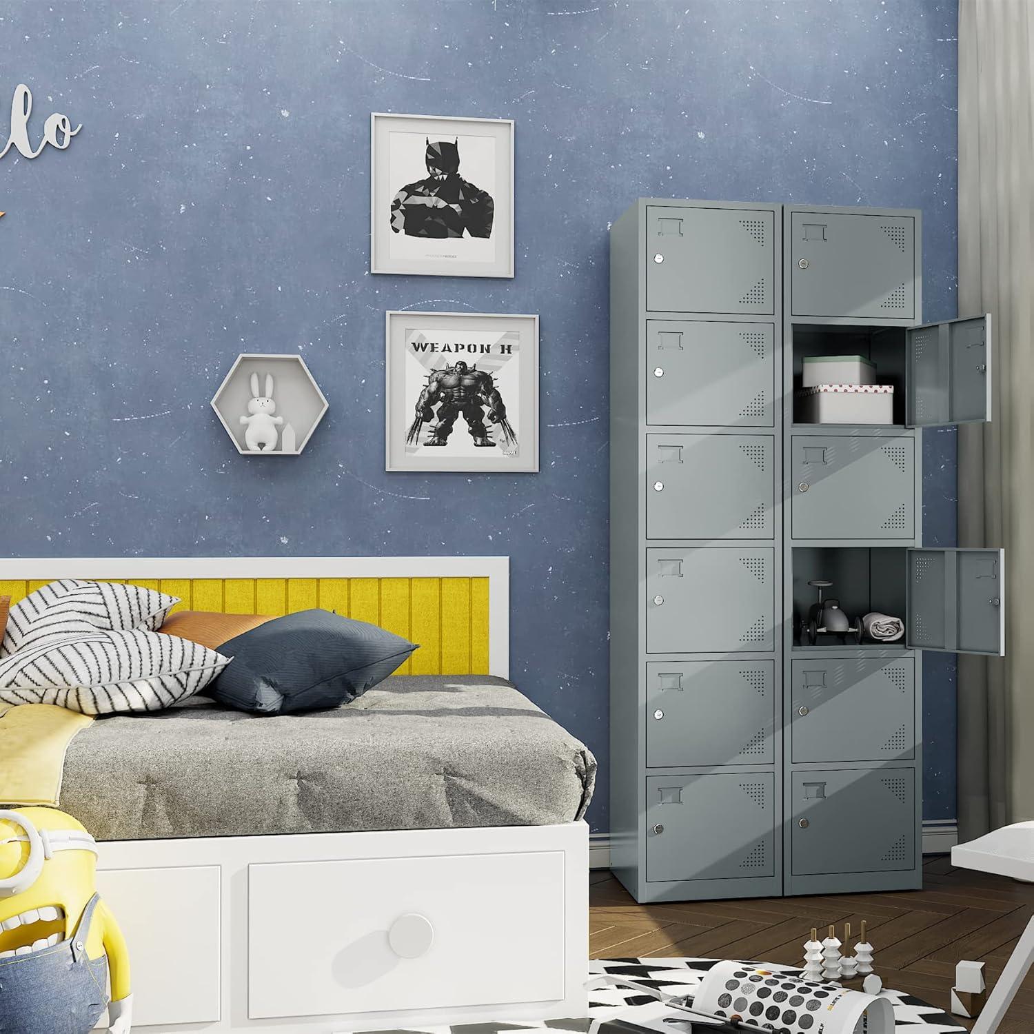 SISESOL Metal Locker Storage Cabinet with Doors and Shelves Metal Lockers with 6 Doors,71" Lockable Small Locker Storage Cabinet for Employees,School, Office, Home, Gym (Gray)