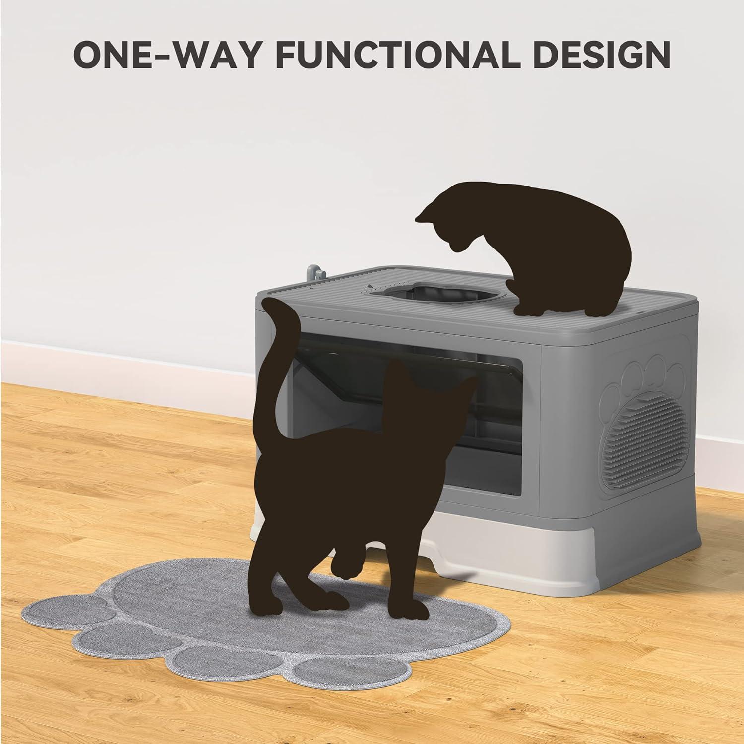 HiiKaa Large Enclosed Cat Litter Box with Lid Cover,Hooded Odorless Cat Toilet with Litter Scoop Cat Self Groomer Deodorizer Filter Front Entry Top Exit Door Gray