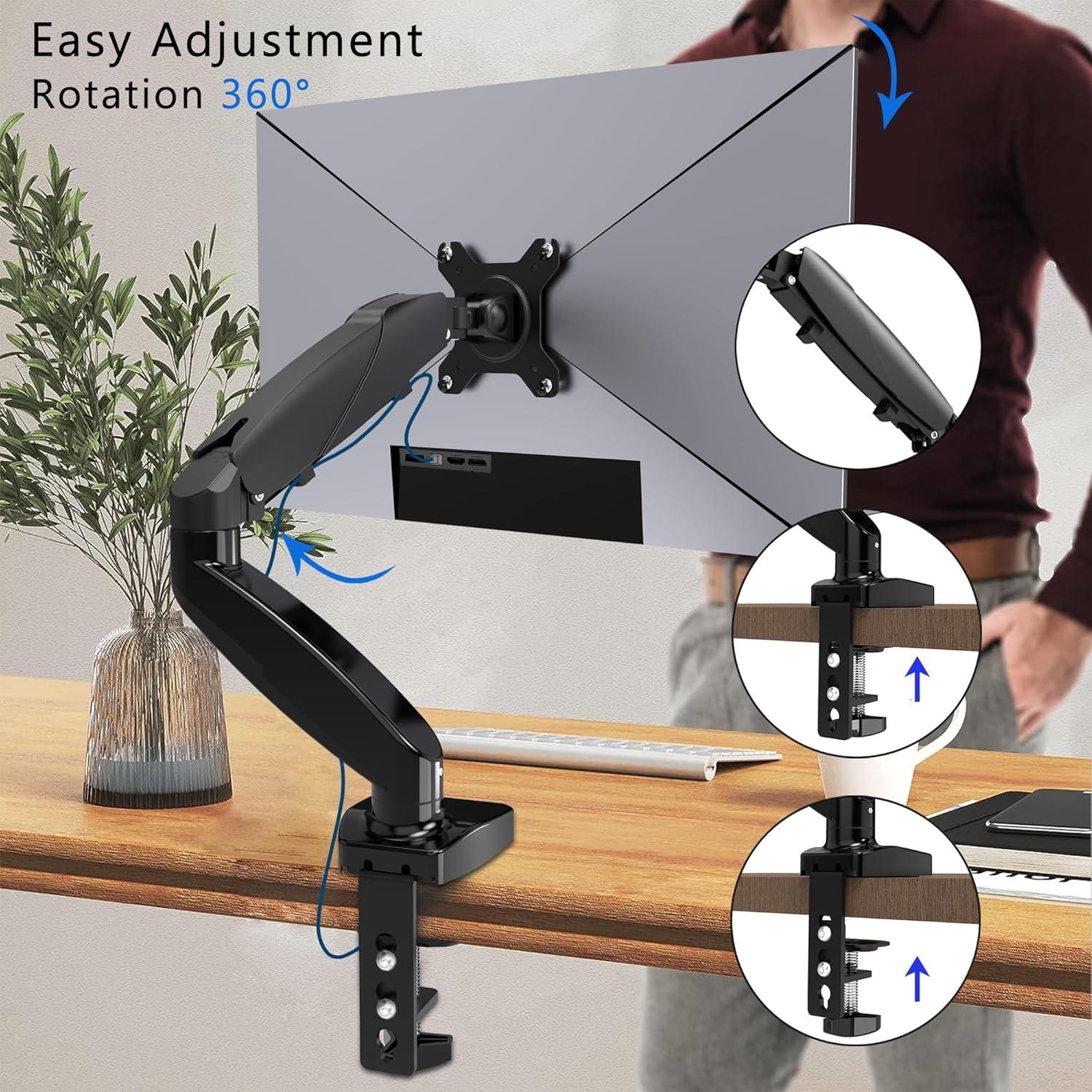 Adjustable Black Aluminum Single Arm Monitor Stand