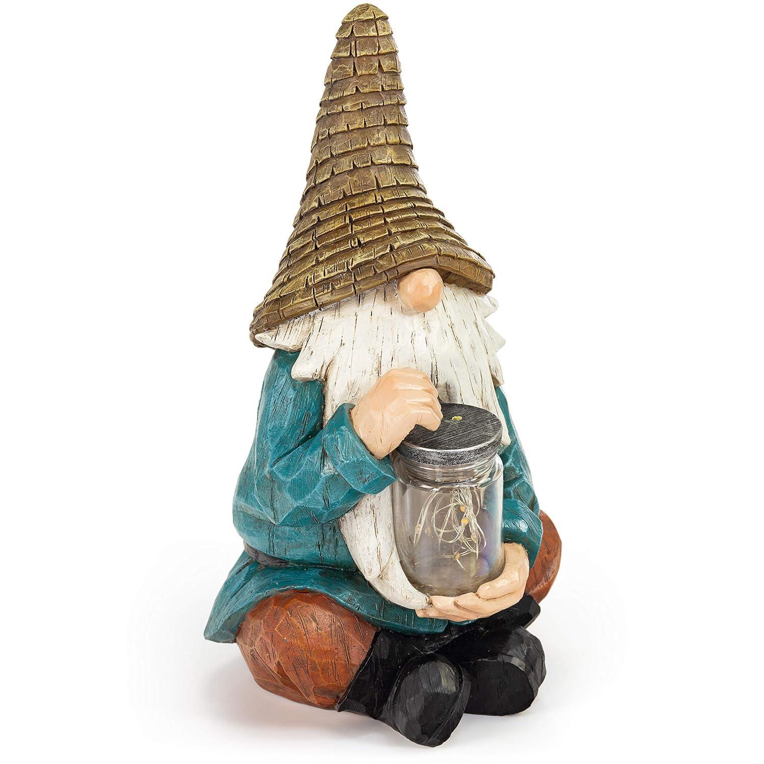 VP Home Firefly Jar Gnomes - Outdoor Garden Gnome with Solar Light - Durable Garden Decorations for Yard, Lawn, Patio - 10.5H x 7W x 5.5D - Weather-Resistant Gnome Statue