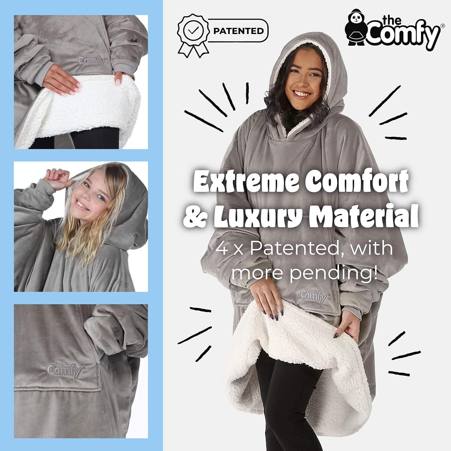 THE COMFY Original Oversized Microfiber & Sherpa Wearable Blanket, Seen On Shark Tank, One Size Fits All, Unisex, Gray