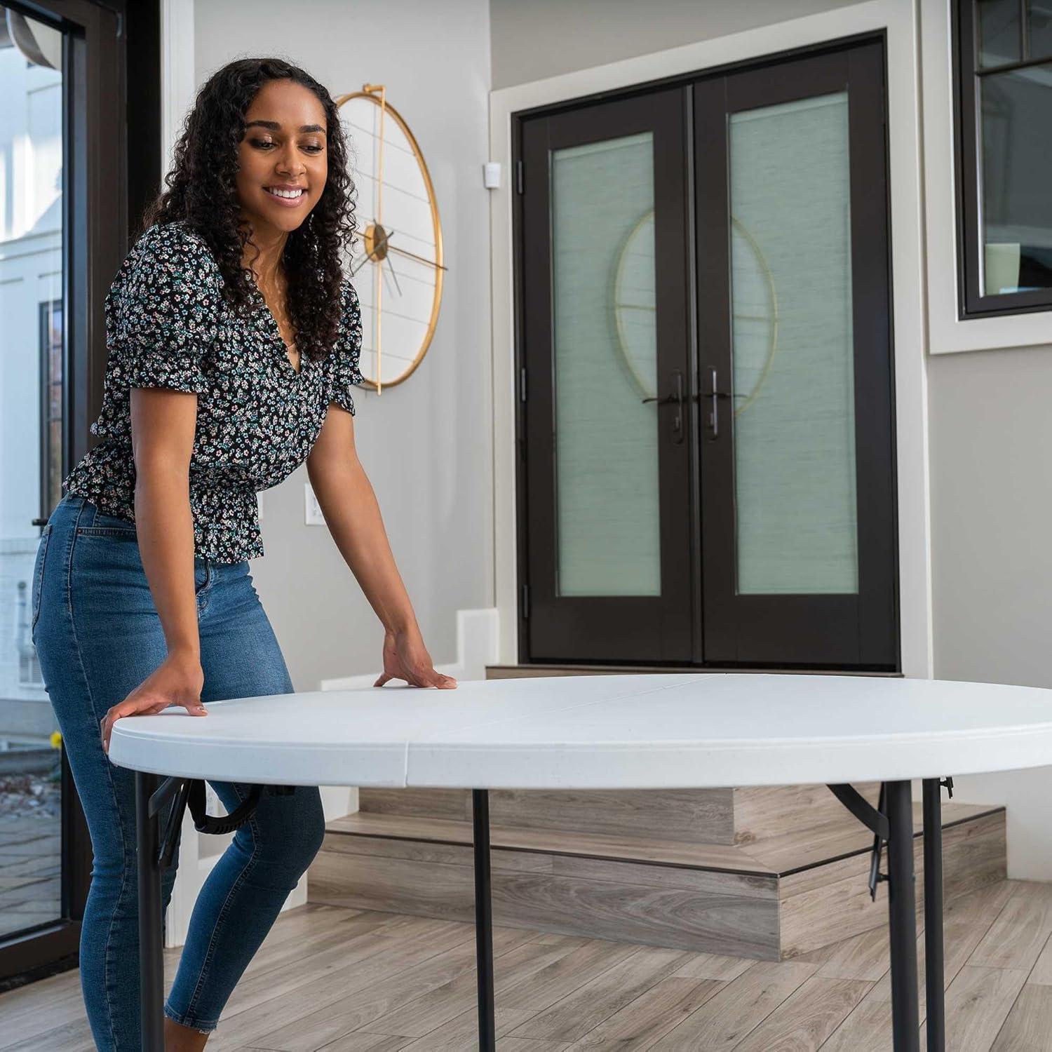 Lifetime 48 inch Round Fold-in-Half Table, Indoor/Outdoor Essential, White Granite (280064)