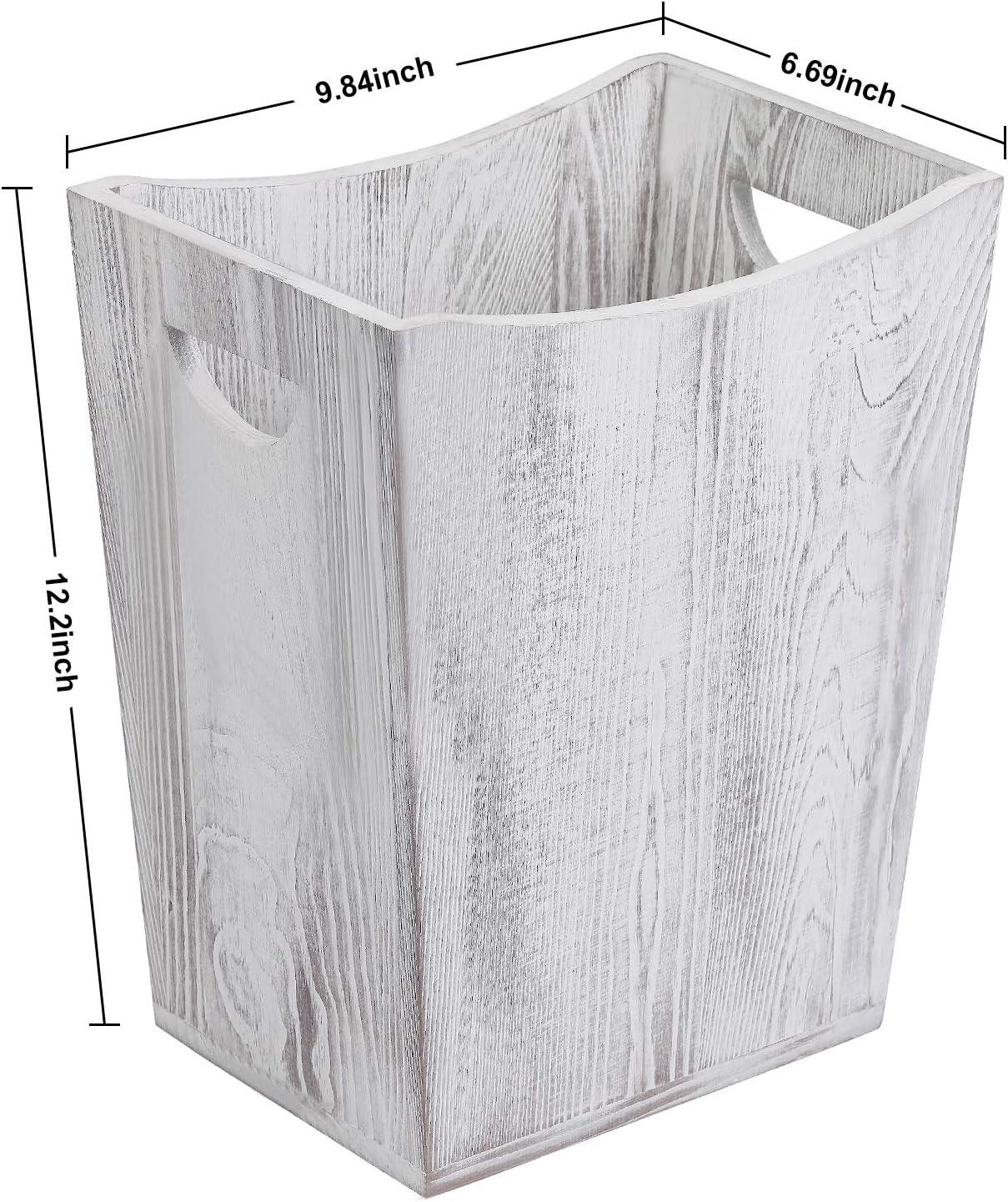 2-Gallon Farmhouse Style Wood Wastebaskets,Grayish-white