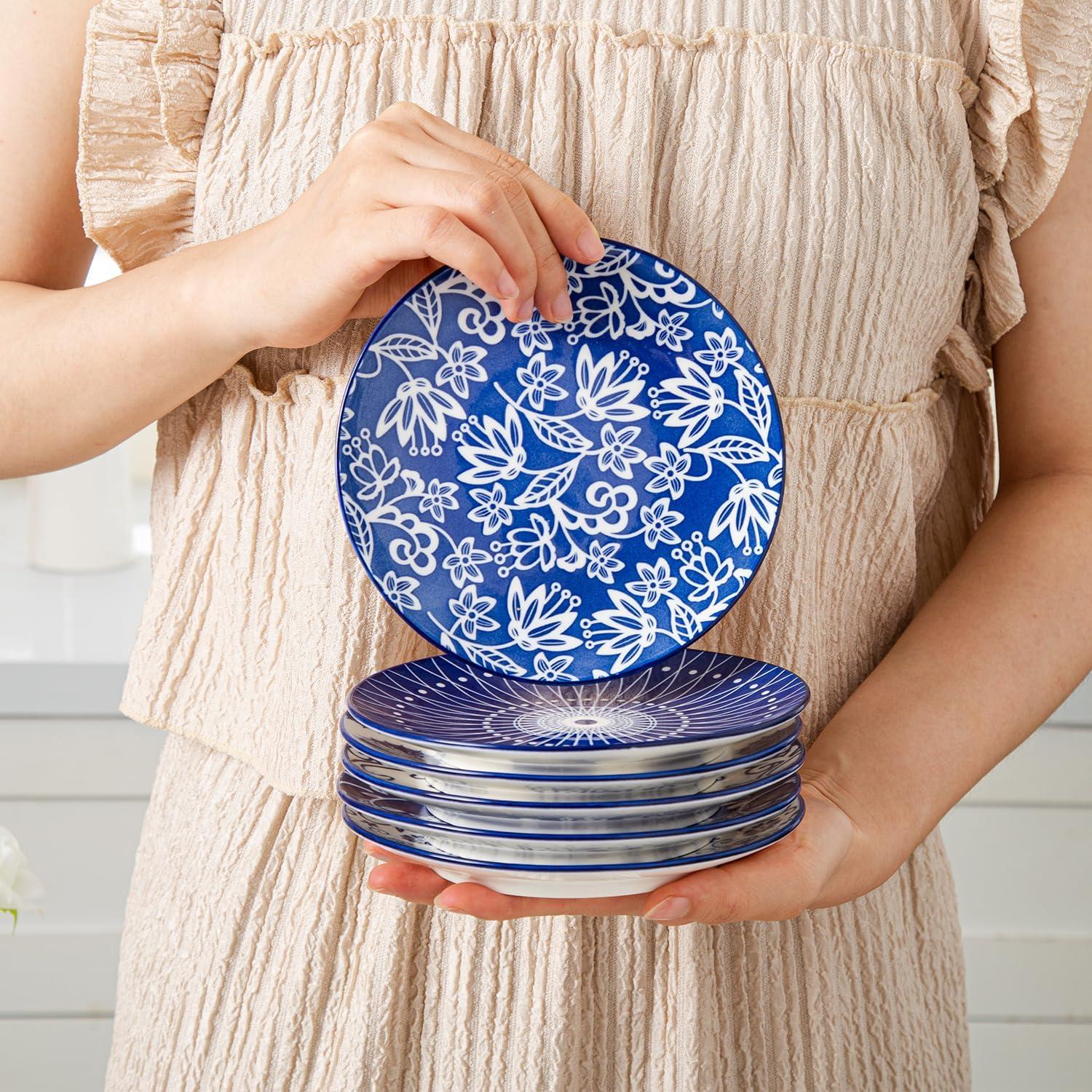 Vintage Blue Porcelain 6-Inch Dessert and Salad Plates Set