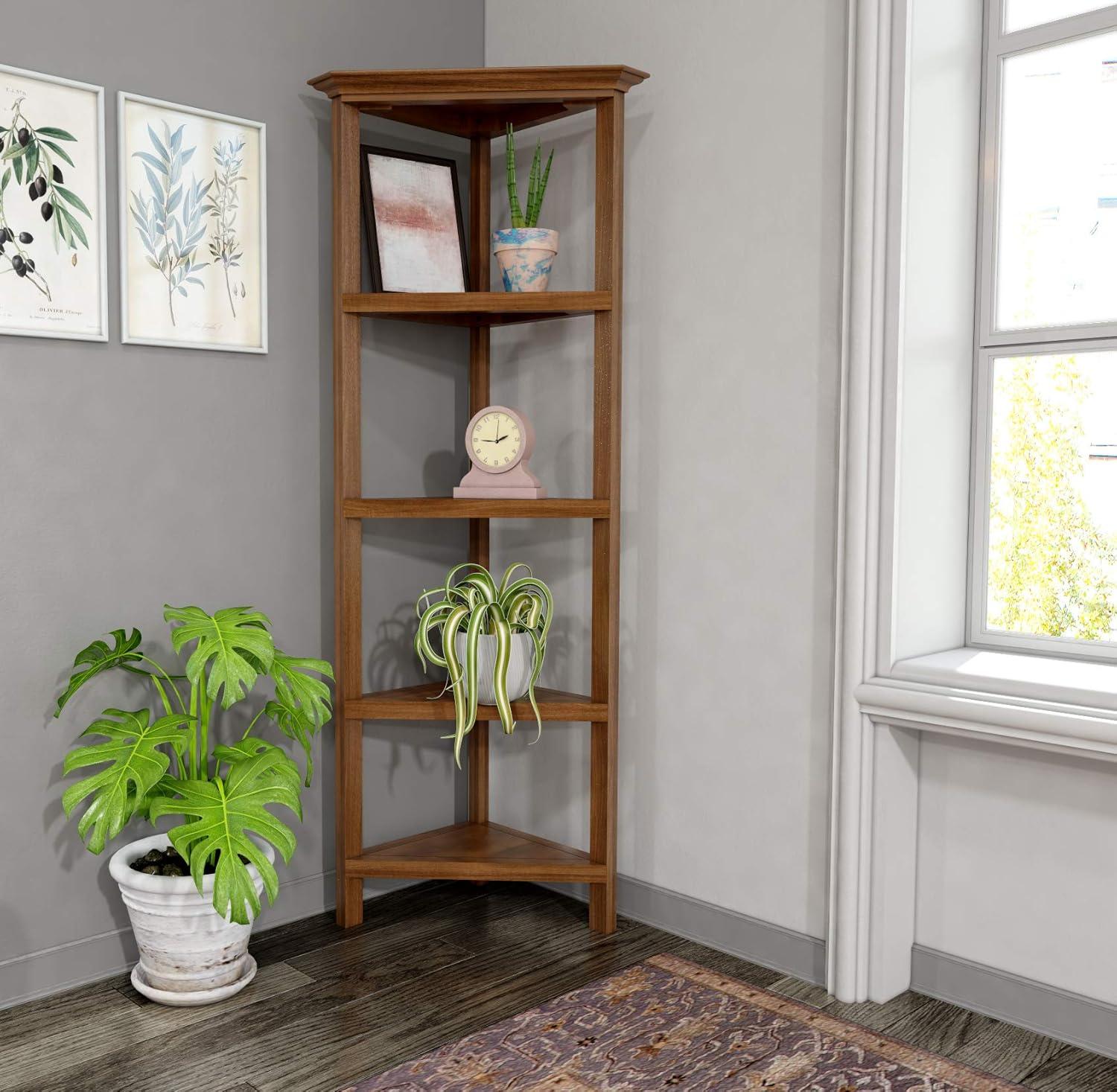 NewRidge 4-Tier Corner Wooden Bookcase Walnut