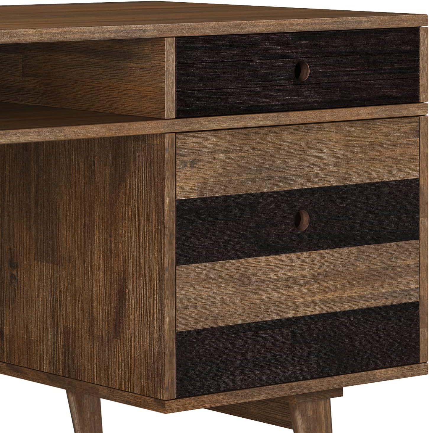 Simpli Home Clarkson Solid Acacia Wood Desk With Side Drawers In Rustic Natural Aged Brown