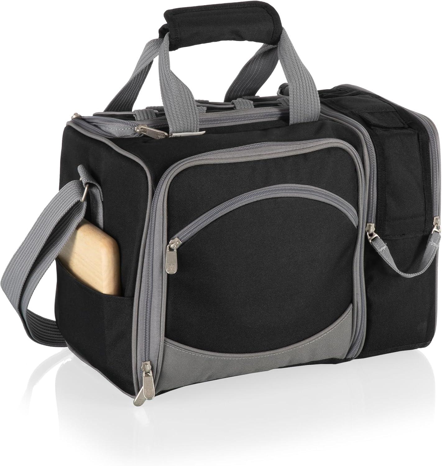 Black and Gray Insulated Picnic Tote with Picnic Set