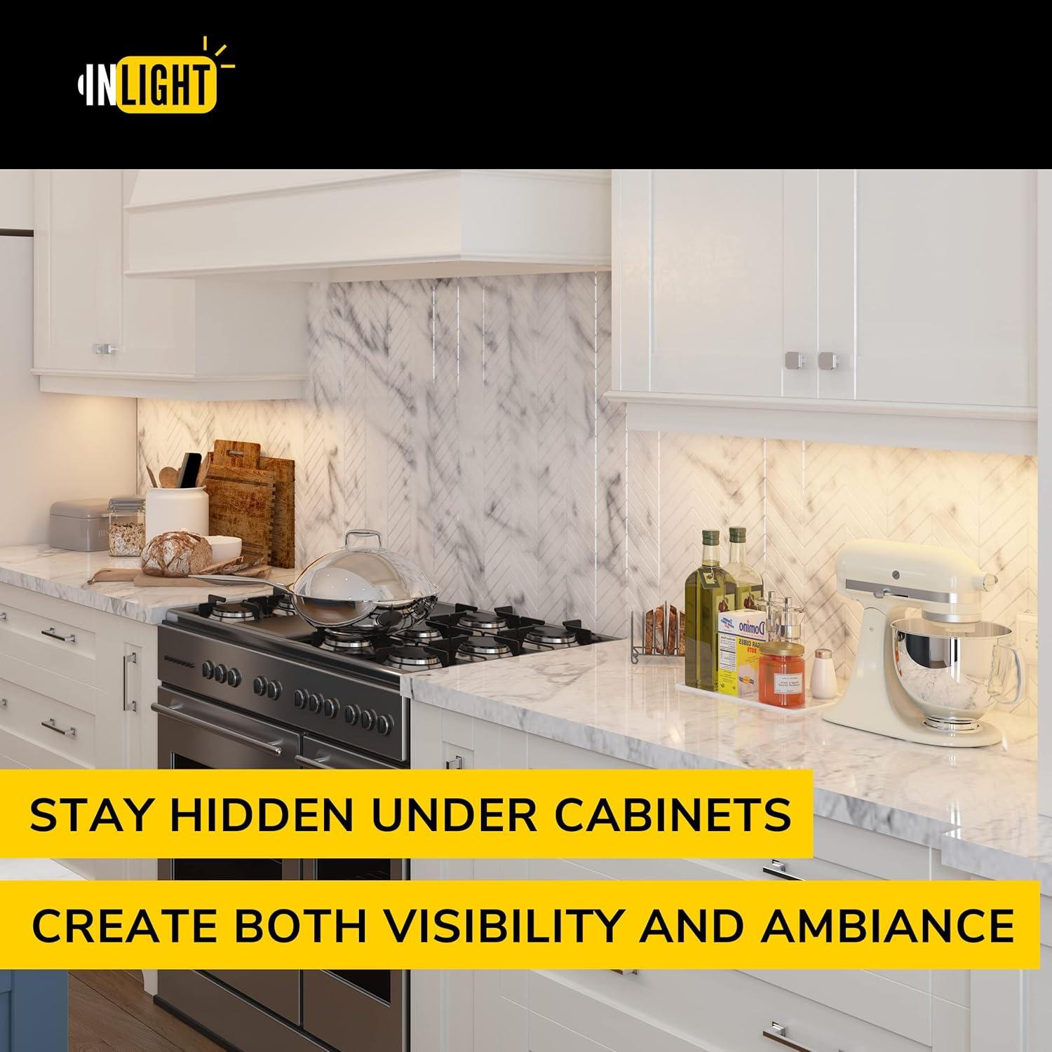 Inlight 3000K Dimmable Under Cabinet LED Lights, selectable 12/18/24/30 inches, Hardwired Only