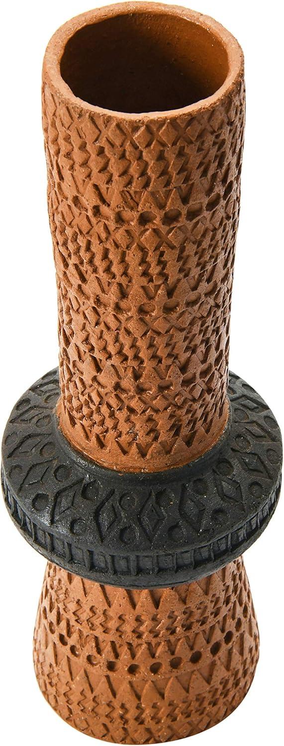 Handmade Debossed Ceramic Vase in Terracotta & Black