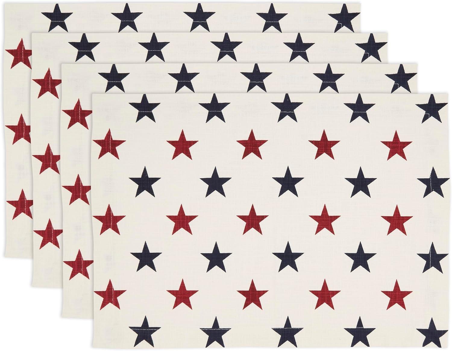 Saro Lifestyle Americana Stars Placemat (Set of 4), Red, 14"x20"