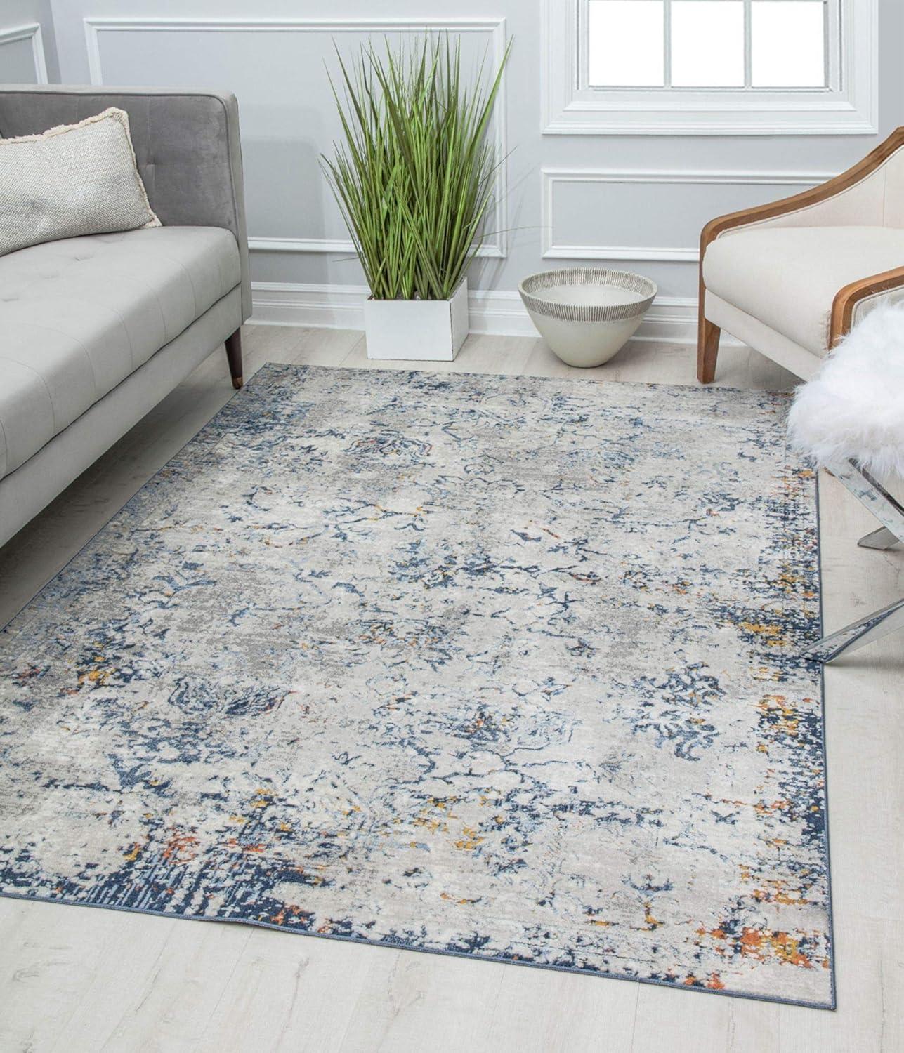 Seafoam White and Gray Synthetic 5' x 7' Area Rug