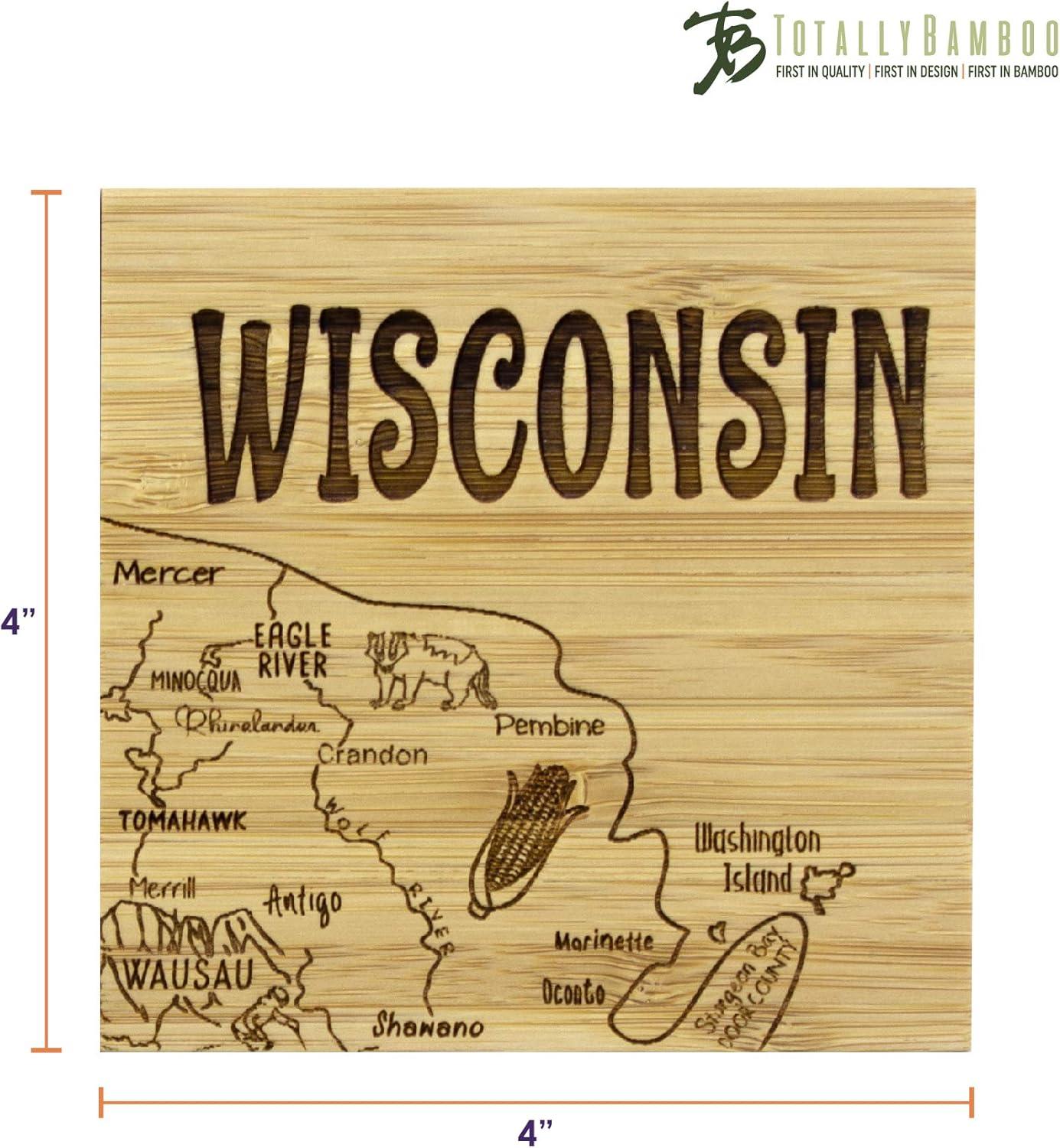 Wisconsin State Bamboo Puzzle Coaster Set with Case