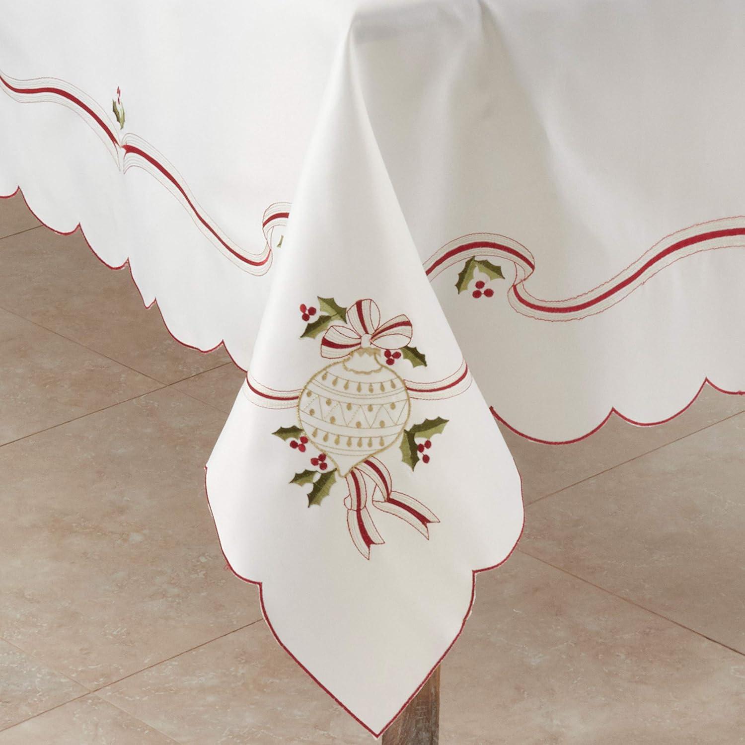 Saro Lifestyle Embroidered Tablecloth With Christmas Motifs