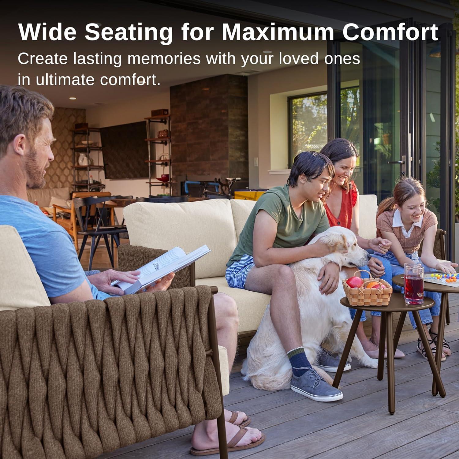 EAST OAK Patio Furniture Set 5 Pieces Sofa with Two Round Coffee Table  and Waterproof Thick Cushion Deep Seating