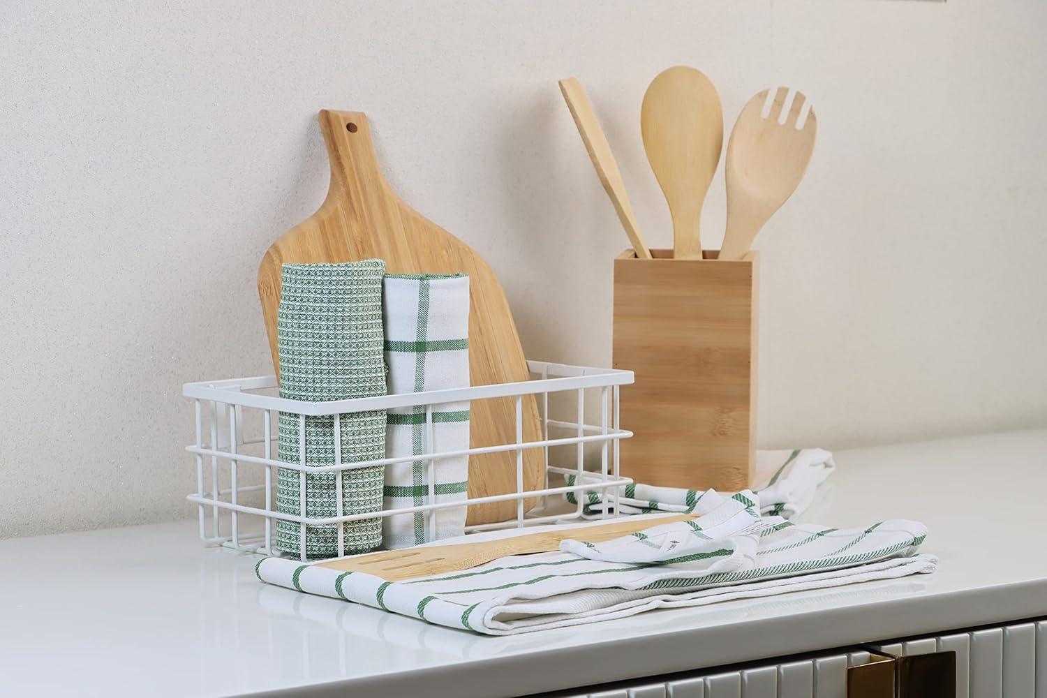 Kitchen Towels Set - Pack of 12 Cotton Dish Towels for Drying Dishes, 18”x 28”, Kitchen Hand Towels, Quick Drying Kitchen Towel Set - Olive