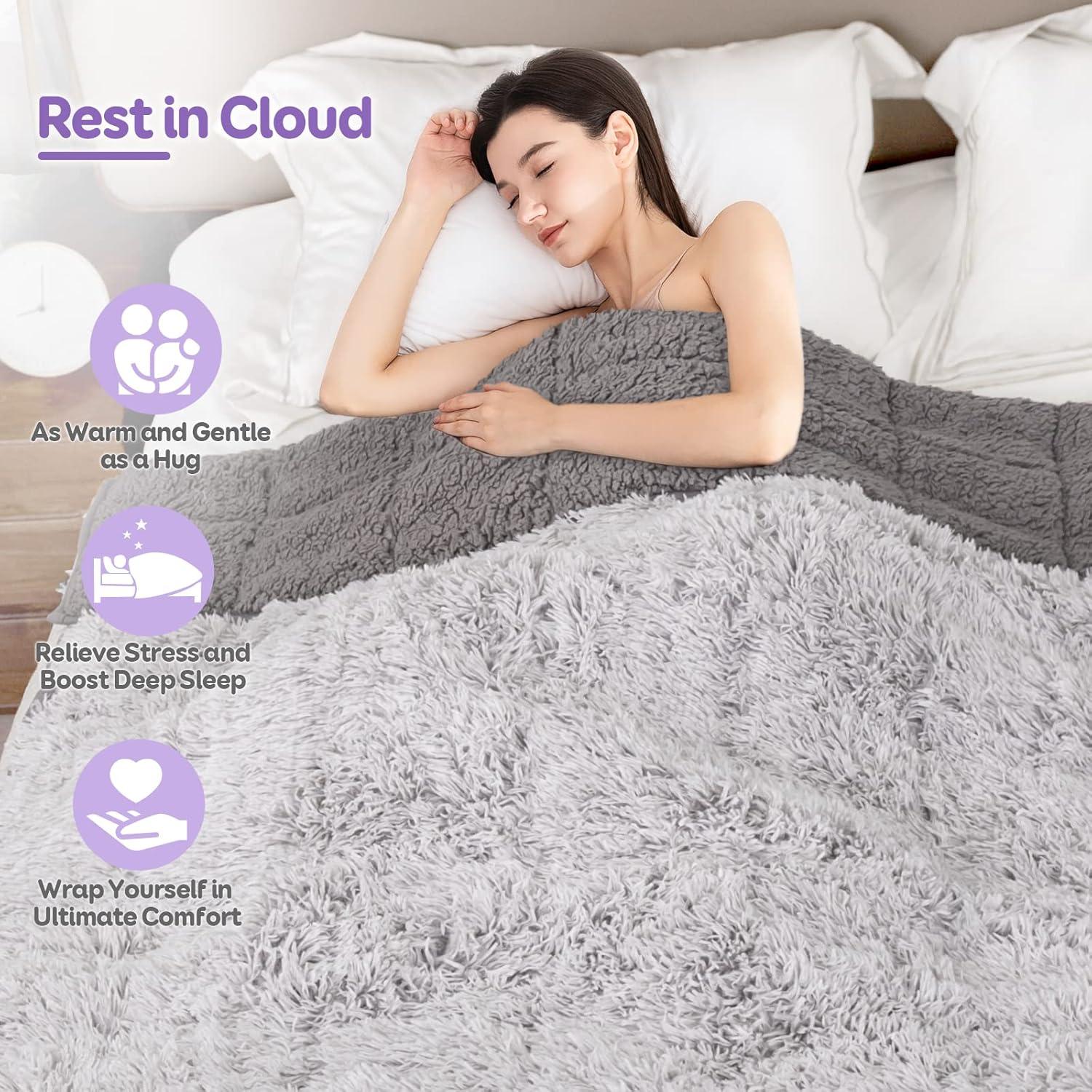 Cottonblue Faux Fur Weighted Blanket 15 lbs, Long Fur Fluffy Weighted Blanket Twin Size for Adults, Cozy Warm Fuzzy Sherpa Reverse Heavy Blanket for Sofa Bed Couch, 48 x 72 Inches, Morandi Grey