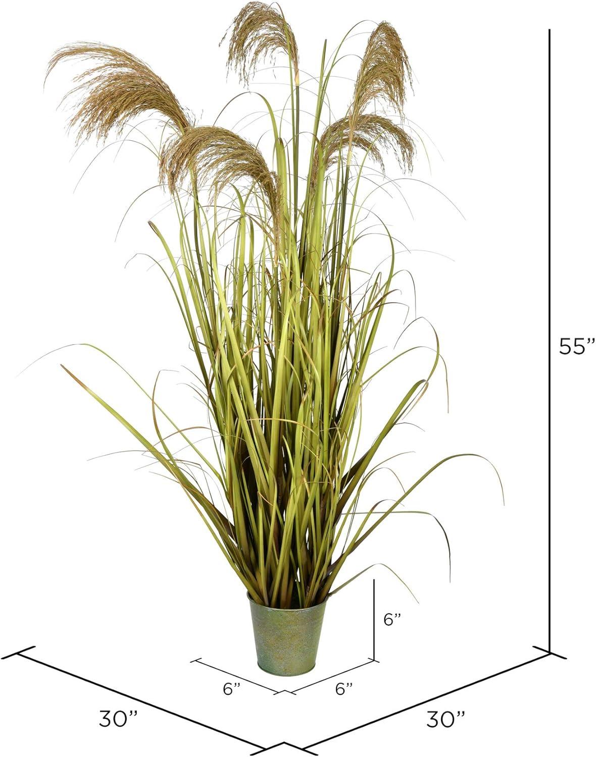 Vickerman 55" Artificial Potted Green Grass and Natural Reeds.