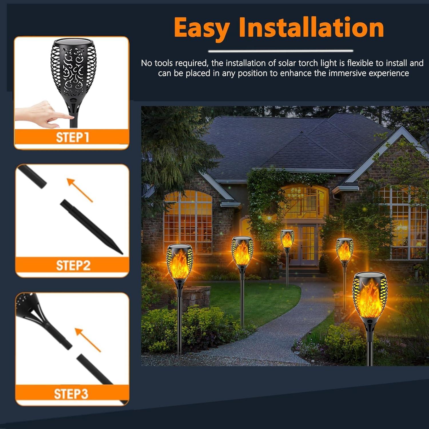Upgraded Solar Lights Outdoor, 6 Pack Flickering Flame Solar Torch Lights with Super Larger Size for Halloween Decor, Solar Halloween Lights Waterproof Solar Powered Outdoor Lights for Garden Pathway