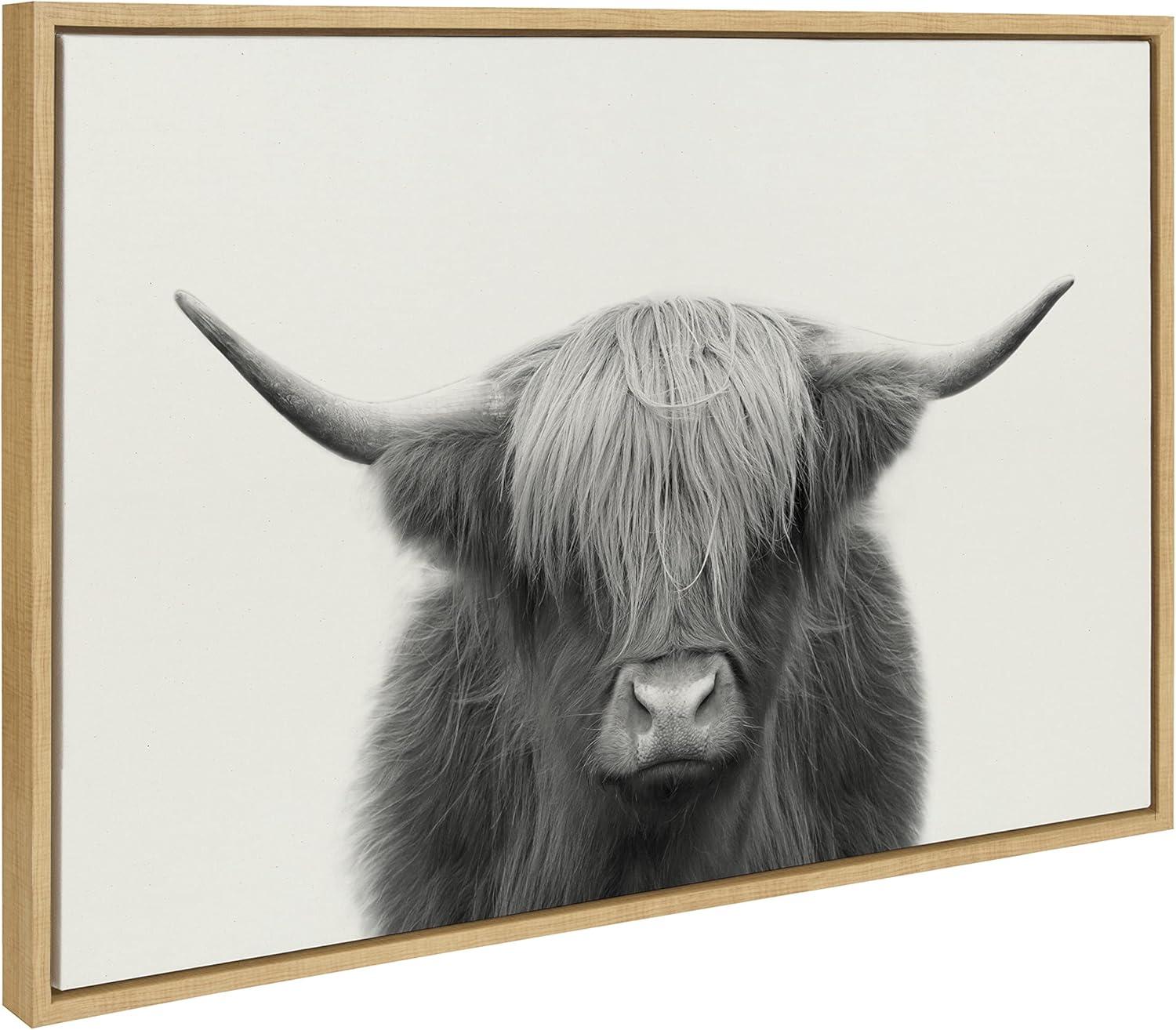 23" x 33" Sylvie Hey Dude Cow Frame Linen Canvas by Creative Bunch Natural - Kate & Laurel All Things Decor: Wall Art, Rustic Decor