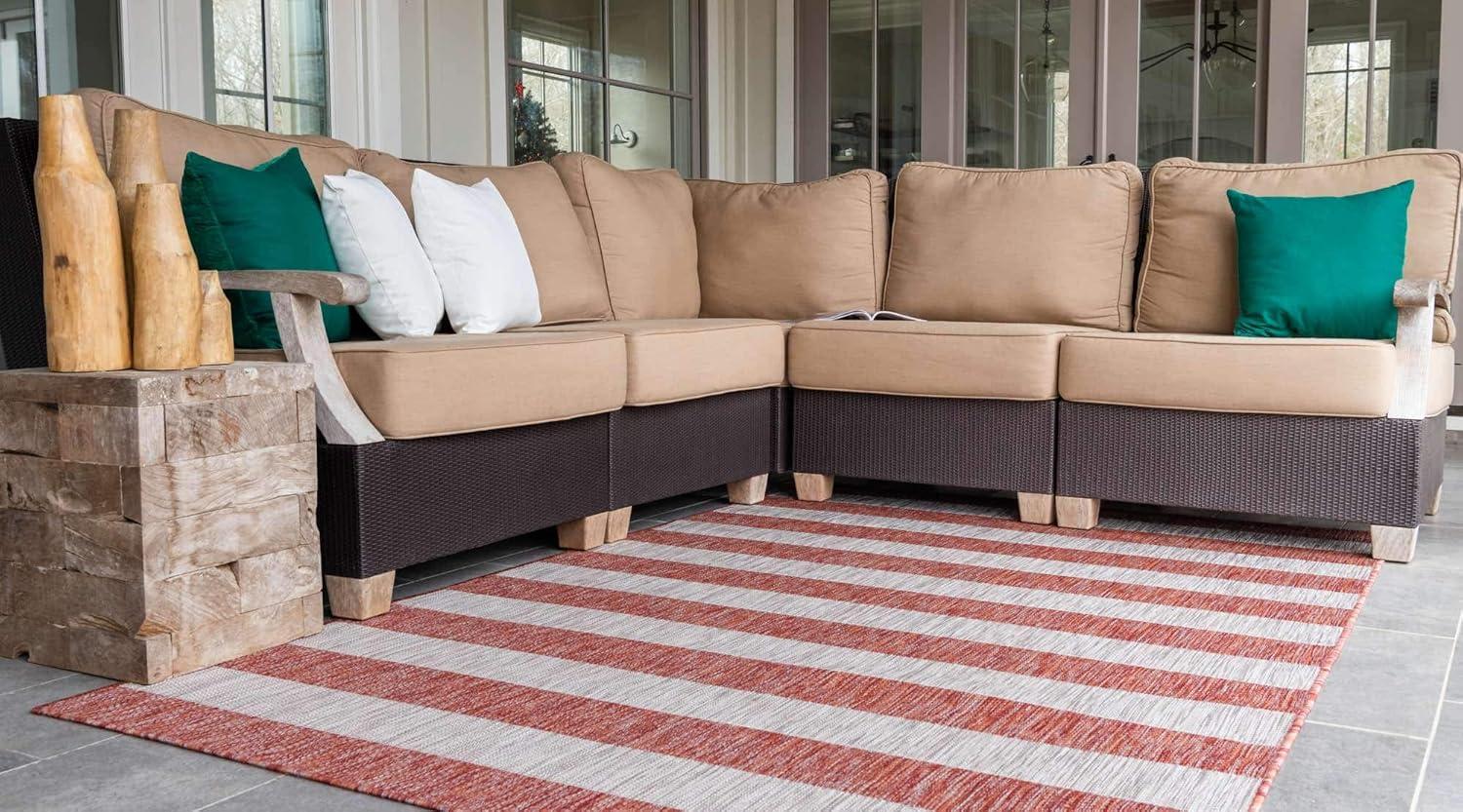 Unique Loom 4' 1 x 6' 1 Rectangle Indoor/Outdoor Striped Rust Red Area Rug