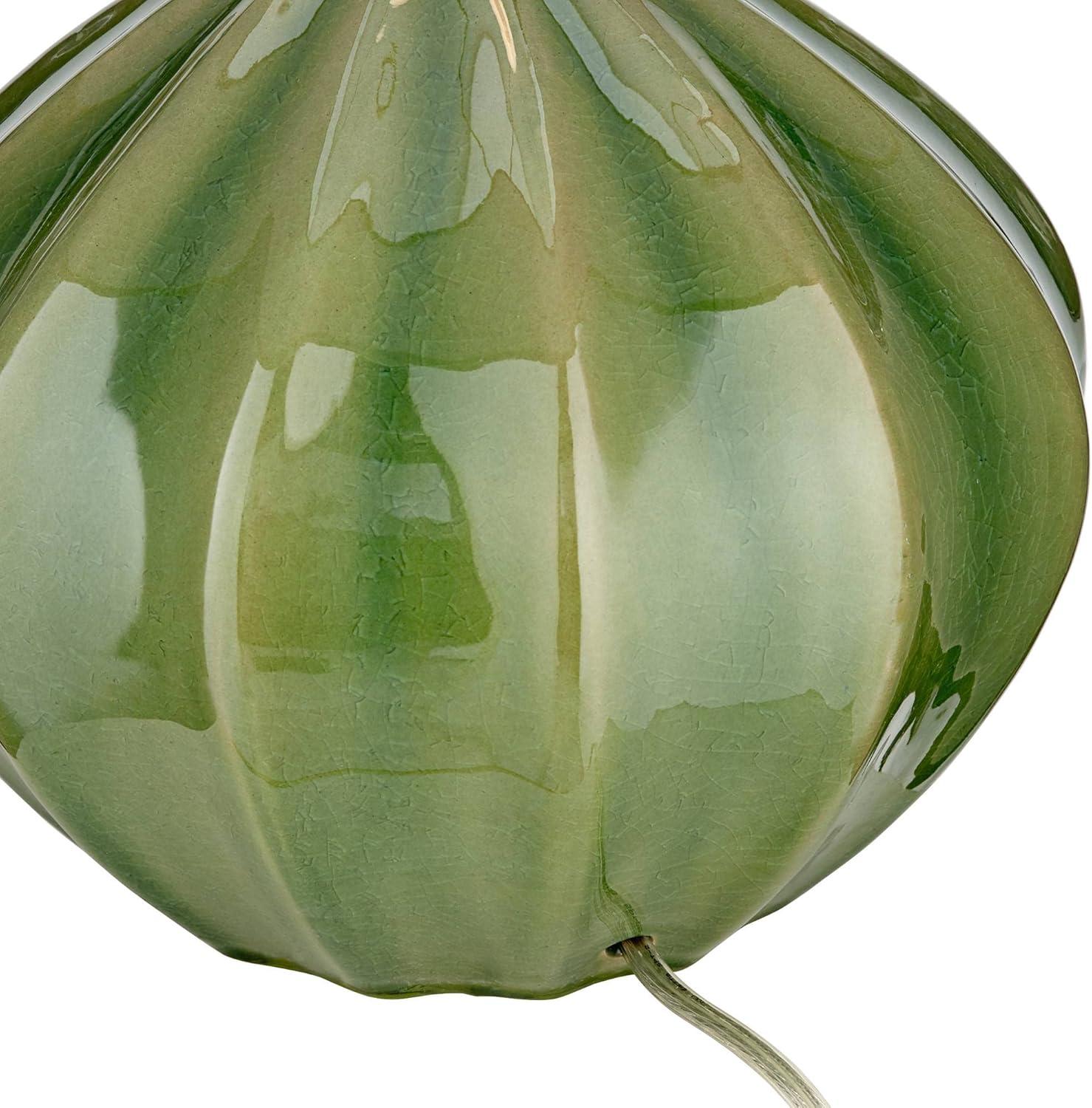 360 Lighting Gordy Modern Accent Table Lamps 20 1/2" High Set of 2 Ribbed Green Ceramic Oatmeal Fabric Drum Shade for Bedroom Living Room Nightstand