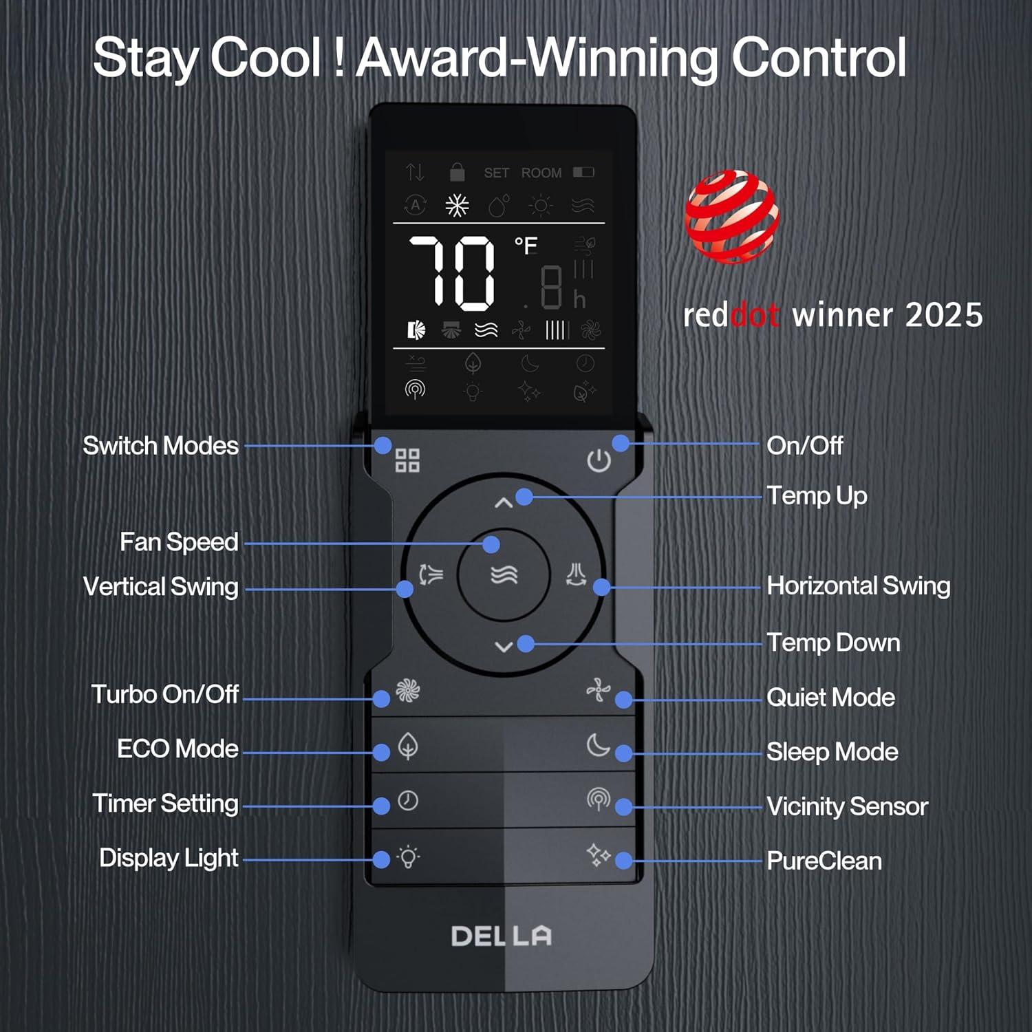 DELLA Optima Series 9000 BTU Wifi Mini Split, Work w/ Alexa,Energy Star 208/230V 23.5 SEER2 Cools Up to 400 Sq.Ft Inverter Air Conditioner w/0.75 Ton Pre-Charged Heat Pump & 16.4ft Installation Kits