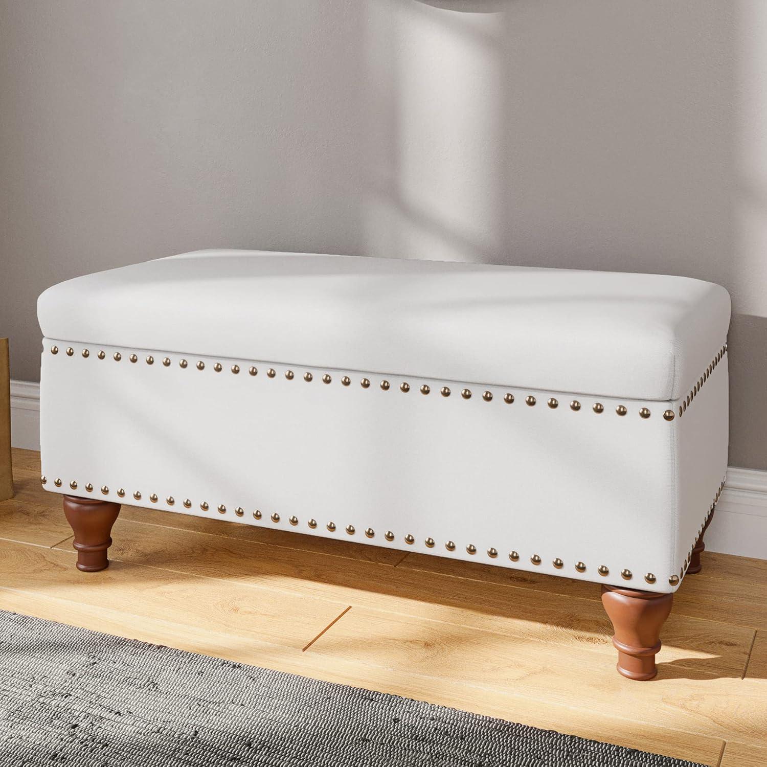 BELLEZE 35 Inch Button Tufted Top Ottoman Bench - Quincy (Gray)