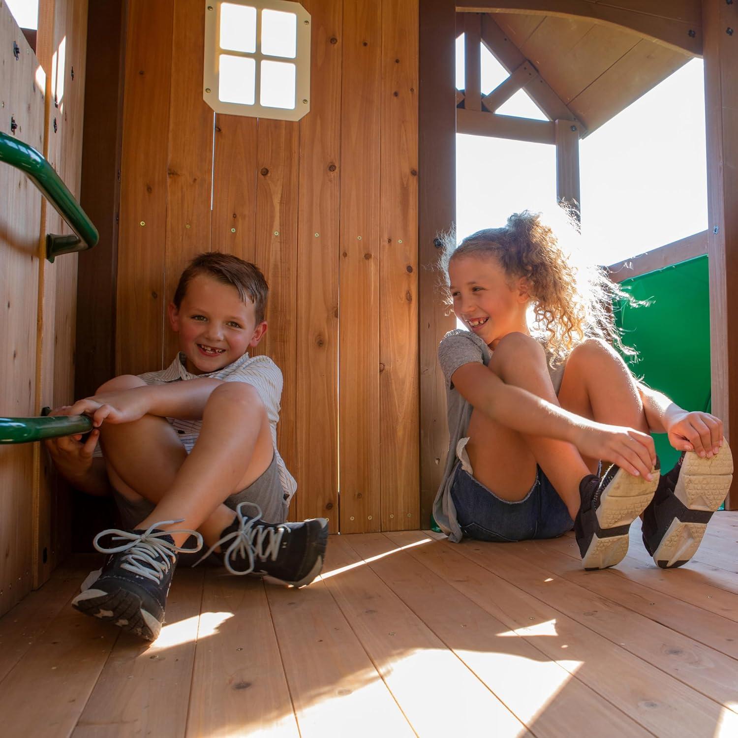 Skyfort Cedar Swing Set with Green Slides and Swings