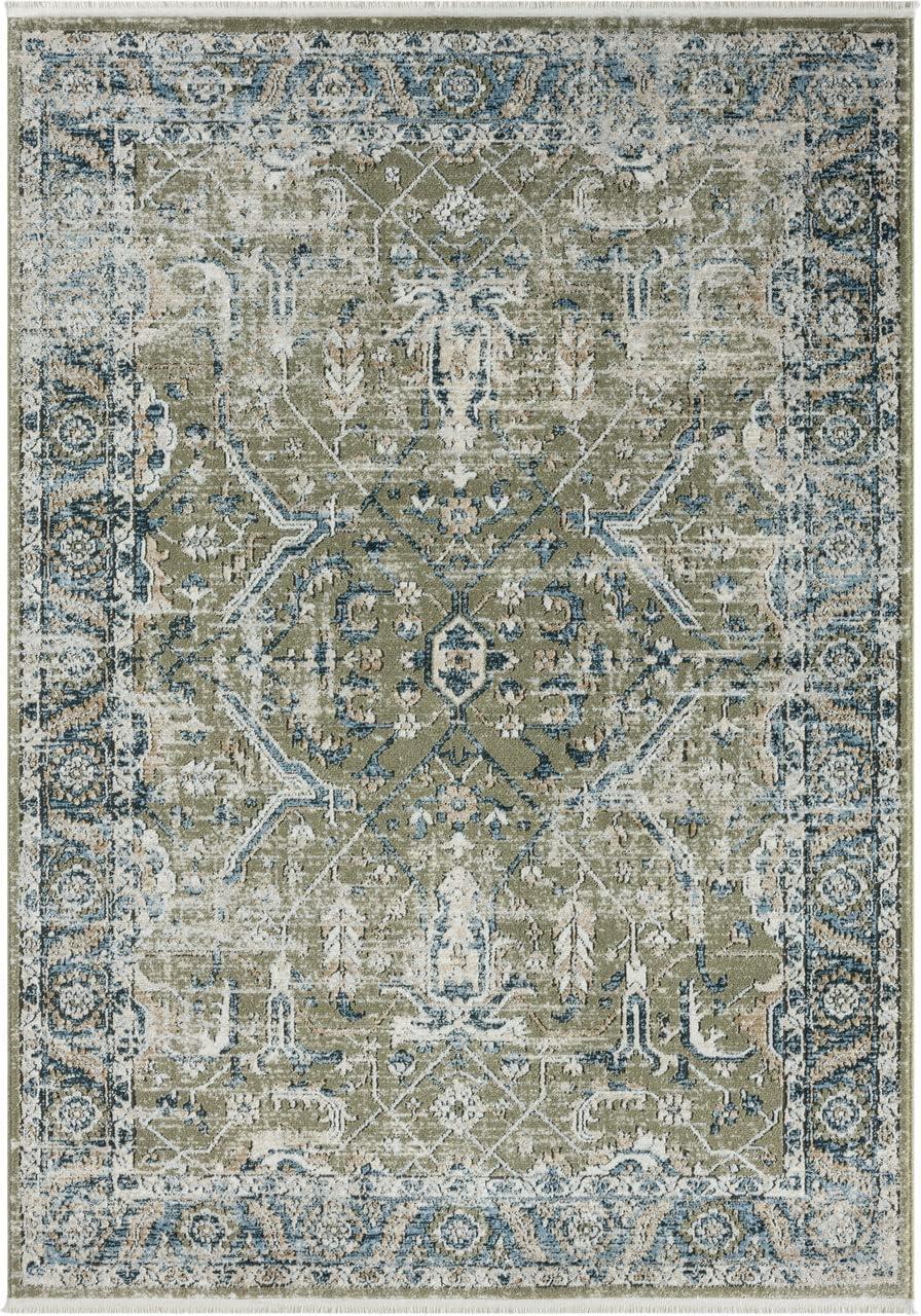 Abani Savoy Collection Area Rug - Intricate Blue/Green Vintage Design -5'3" x 7'6"' - Easy to Clean - Durable for Kids & Pets - Non-Shedding - Medium Pile - Soft Feel -Living Room, Bedroom & Office