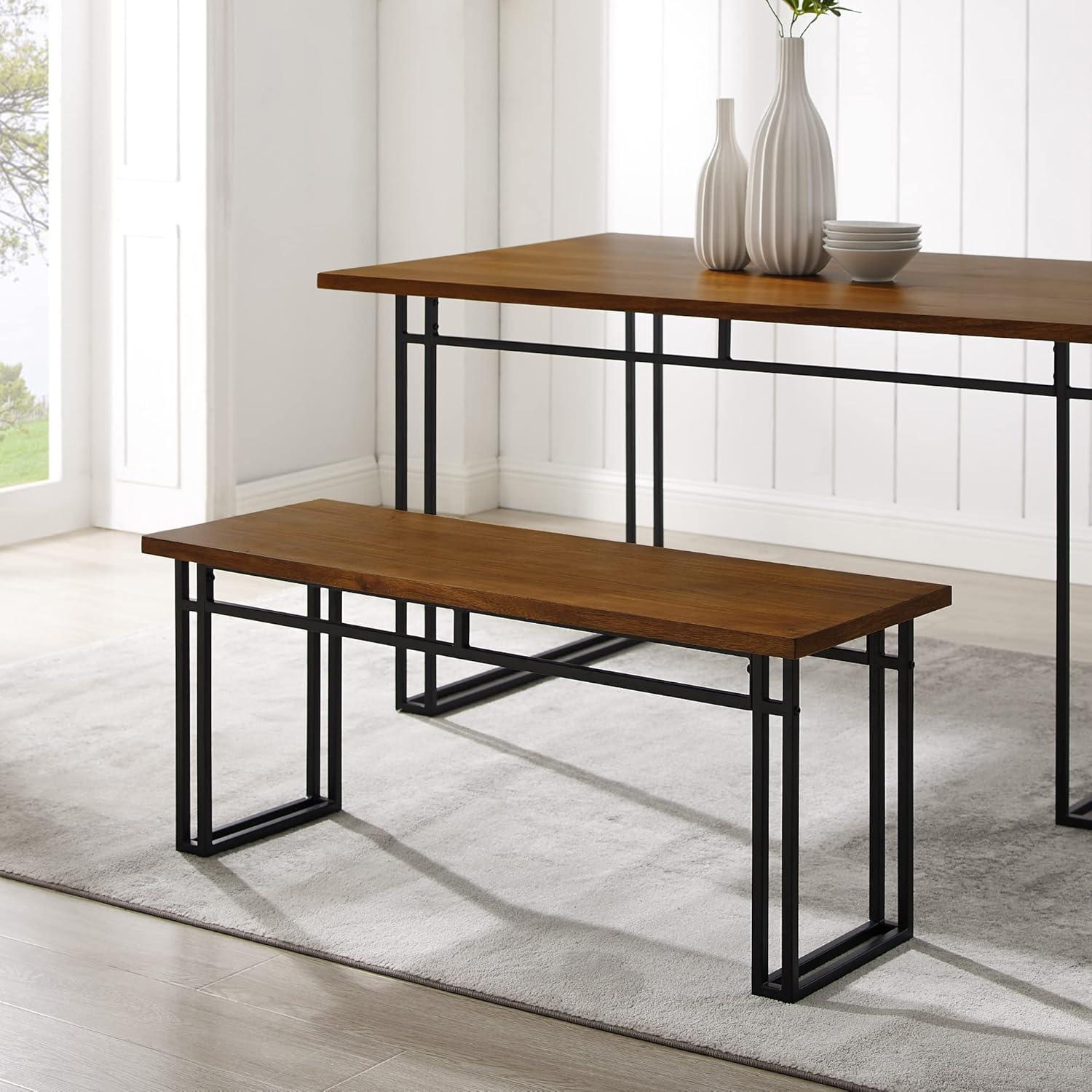 Debasish Dual-Metal Leg Wood Dining Bench