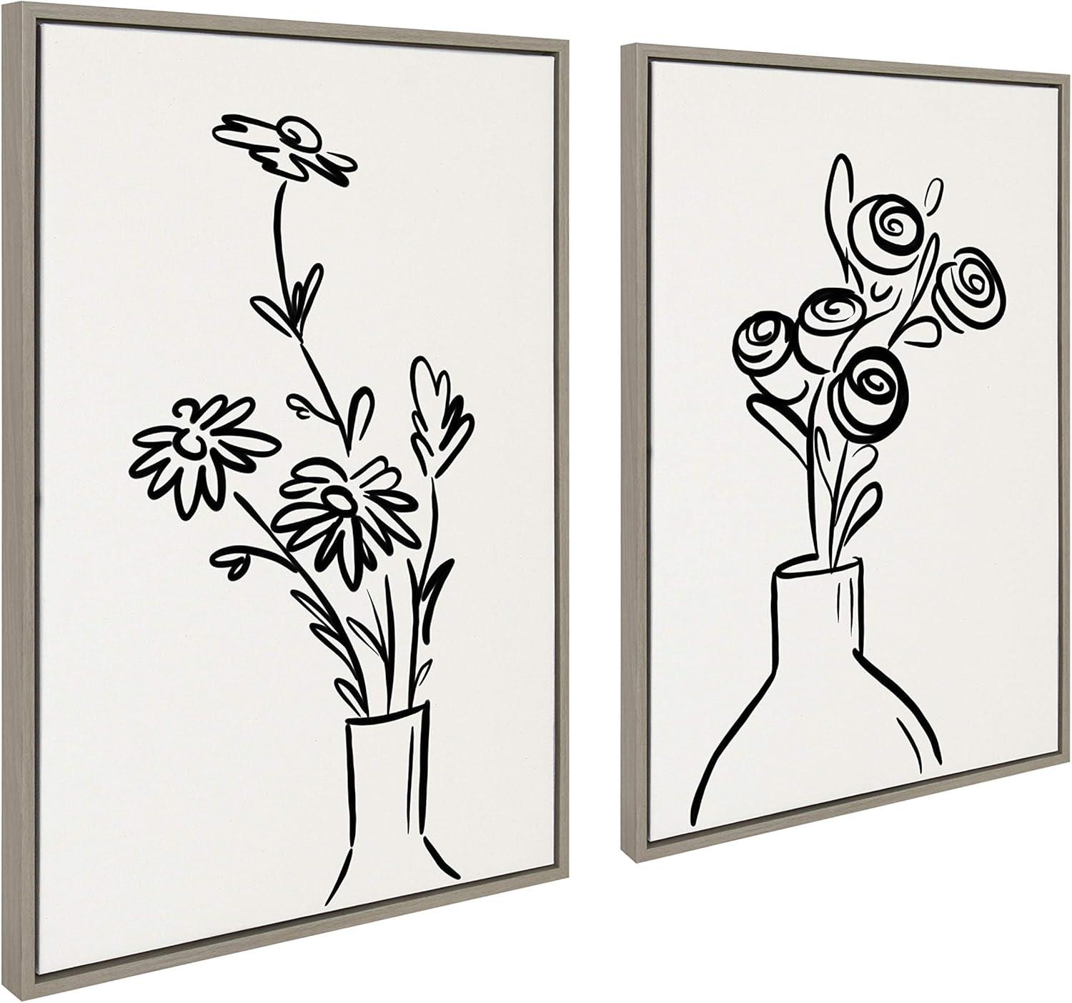 Minimalist Black and White Floral Canvas Art Set