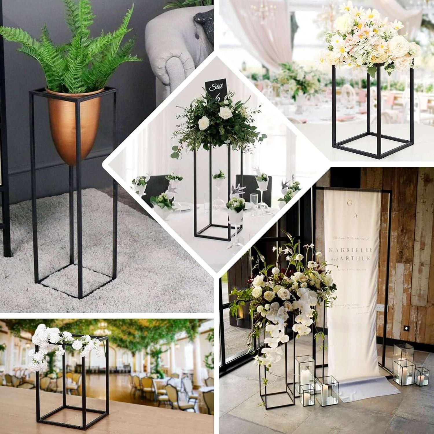 40" Matte Black Metal Geometric Flower Stand for Weddings