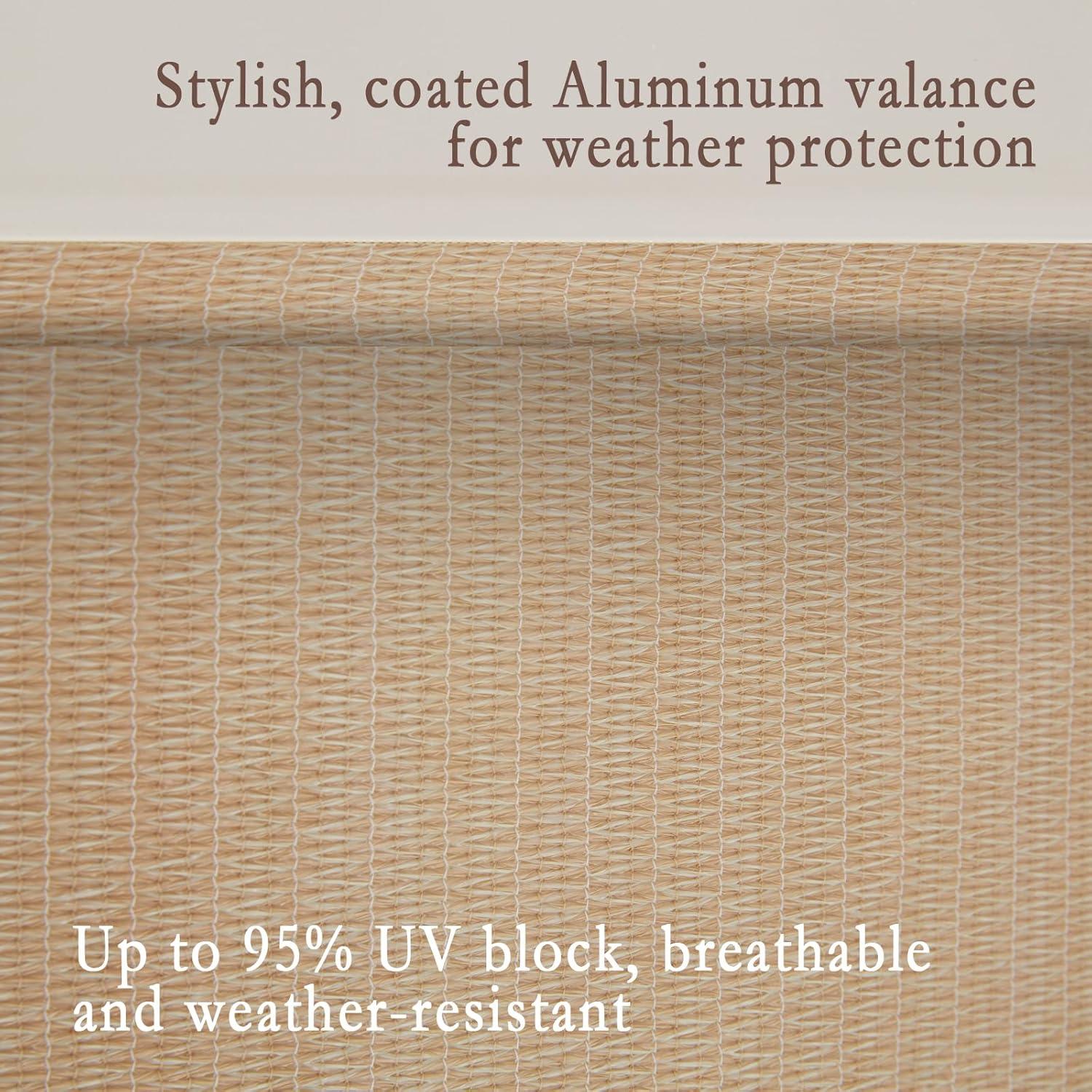 VICLLAX Outdoor Premium Roller Shades for Patio, Exterior Cordless Outdoor Blinds Porch Shades with Aluminum Valance (4' W X 8' L), Wheat