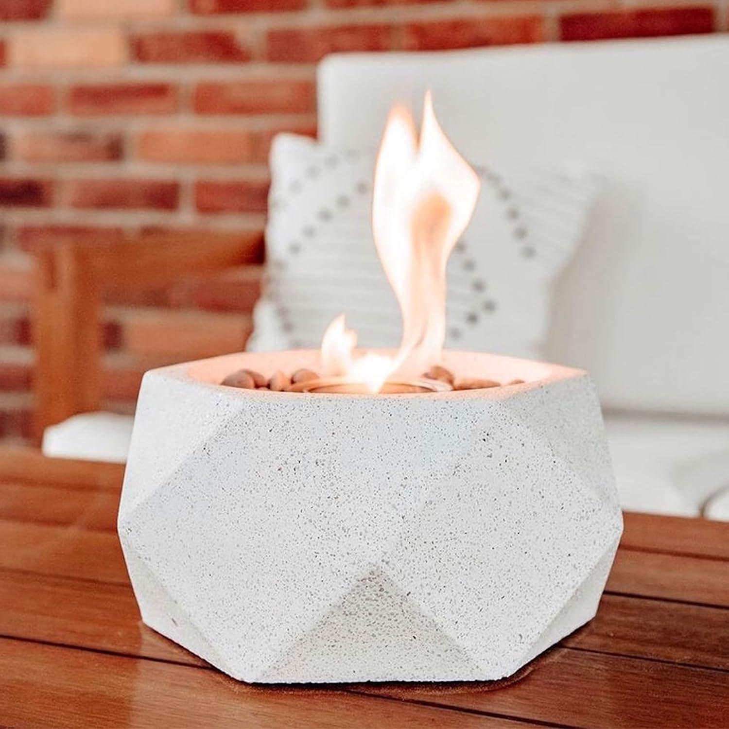 TerraFlame Geo Concrete Table Top Gel Fuel Fire Bowl - Indoor and Outdoor Use