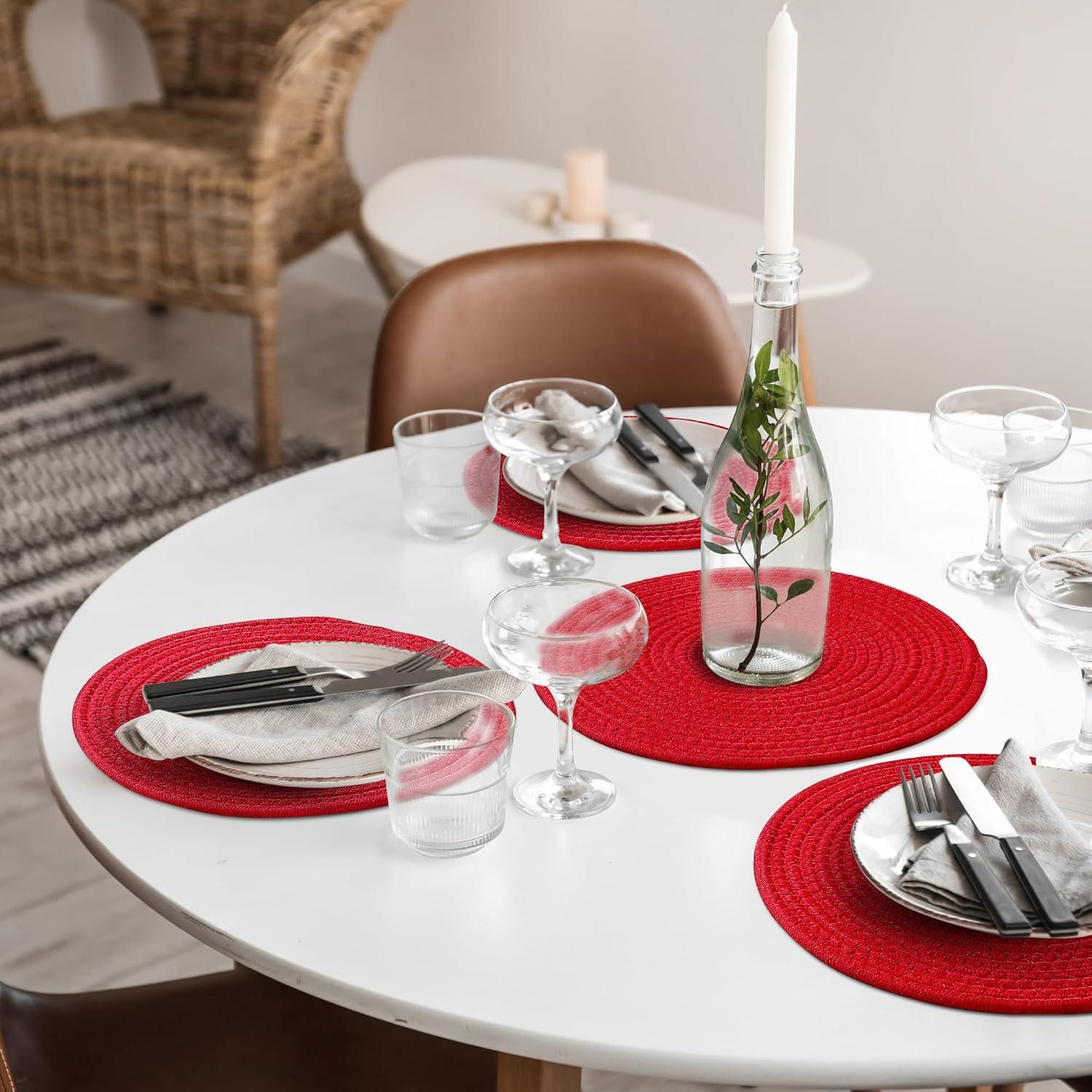 Scarlet Red Cotton and Polypropylene Round Placemats Set of 4