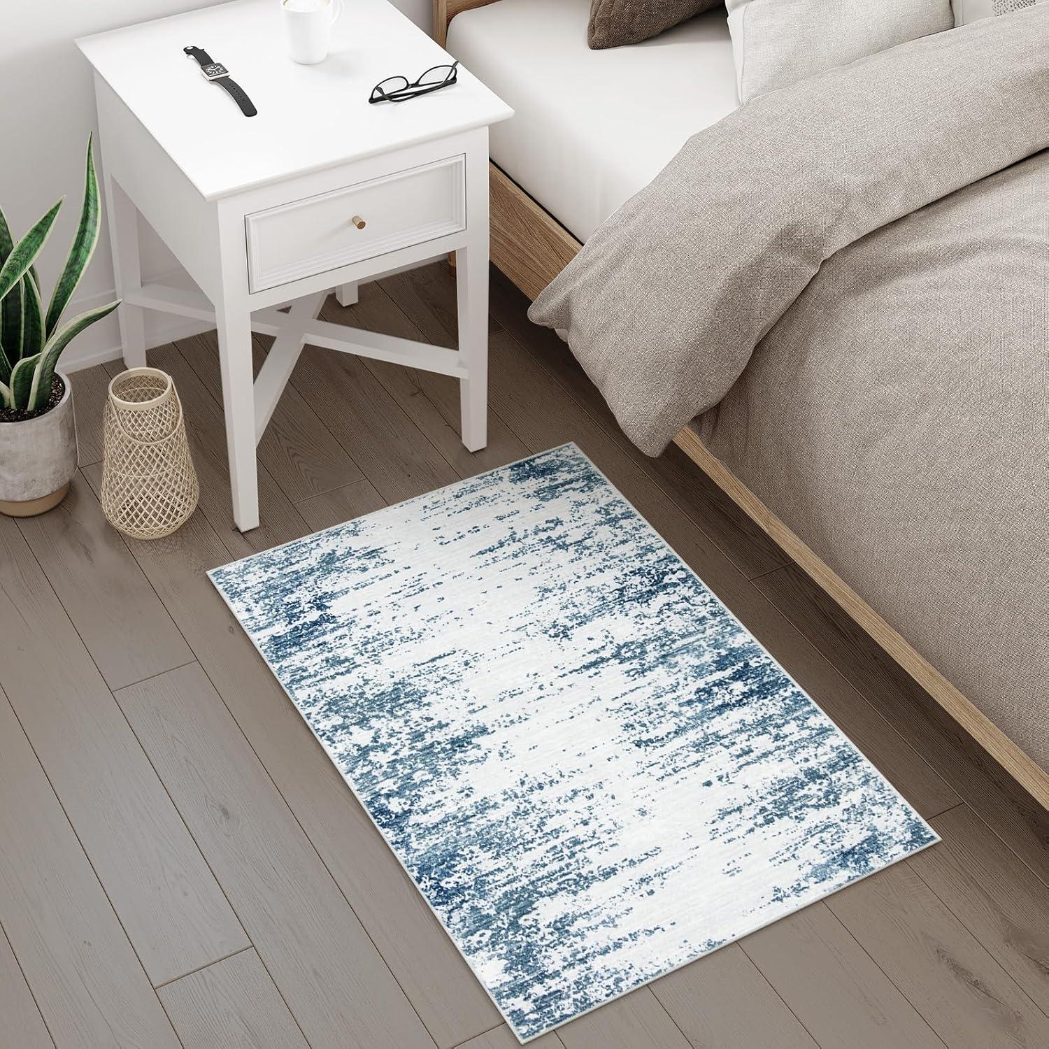 Garvee 5'x7' Modern Blue Abstract Area Rug Machine Washable Contemporary Rug Soft Foldable Thin Accent Rug Anti-Slip Non-Shedding Floor Carpet