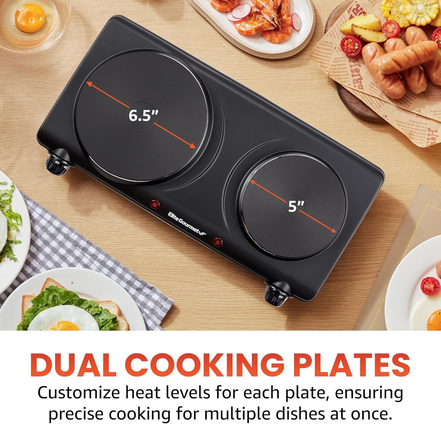 Elite Cuisine Electric Double Cast Burner Hot Plate EDB-302BF
