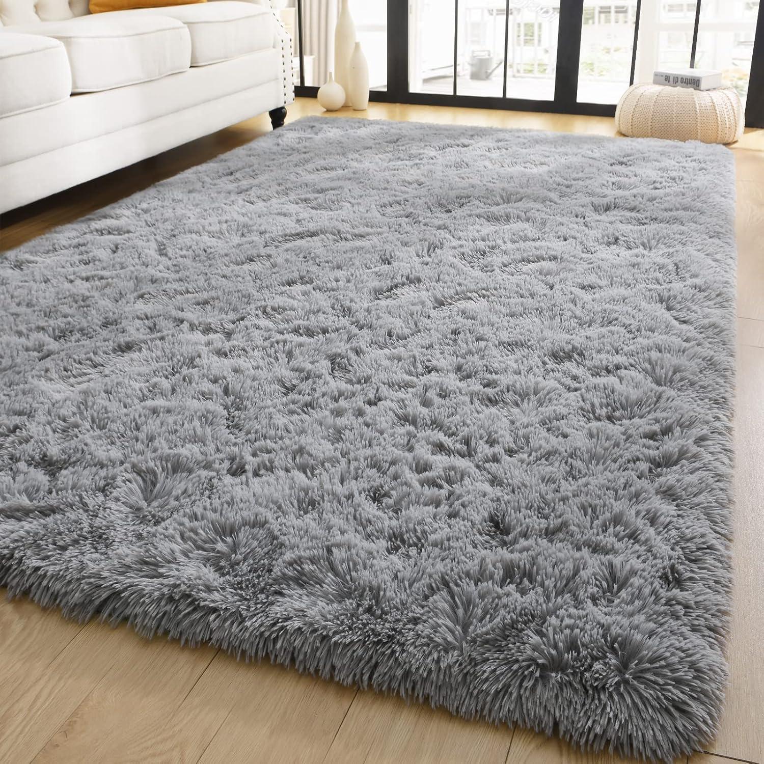 Arogan Modern Soft Fluffy Carpet for Living Room, Bedroom and Children's Room, Grey, 4'x6 '.