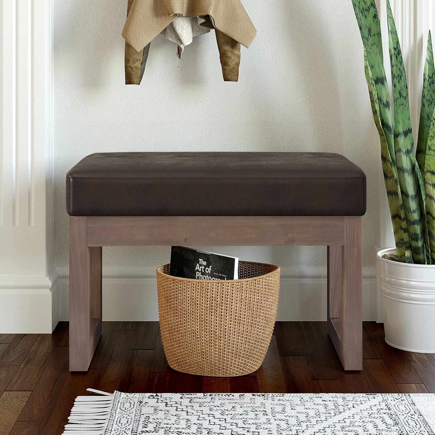 Simpli Home Milltown Ottoman Bench with Upholstered Seat and Solid Wood Frame